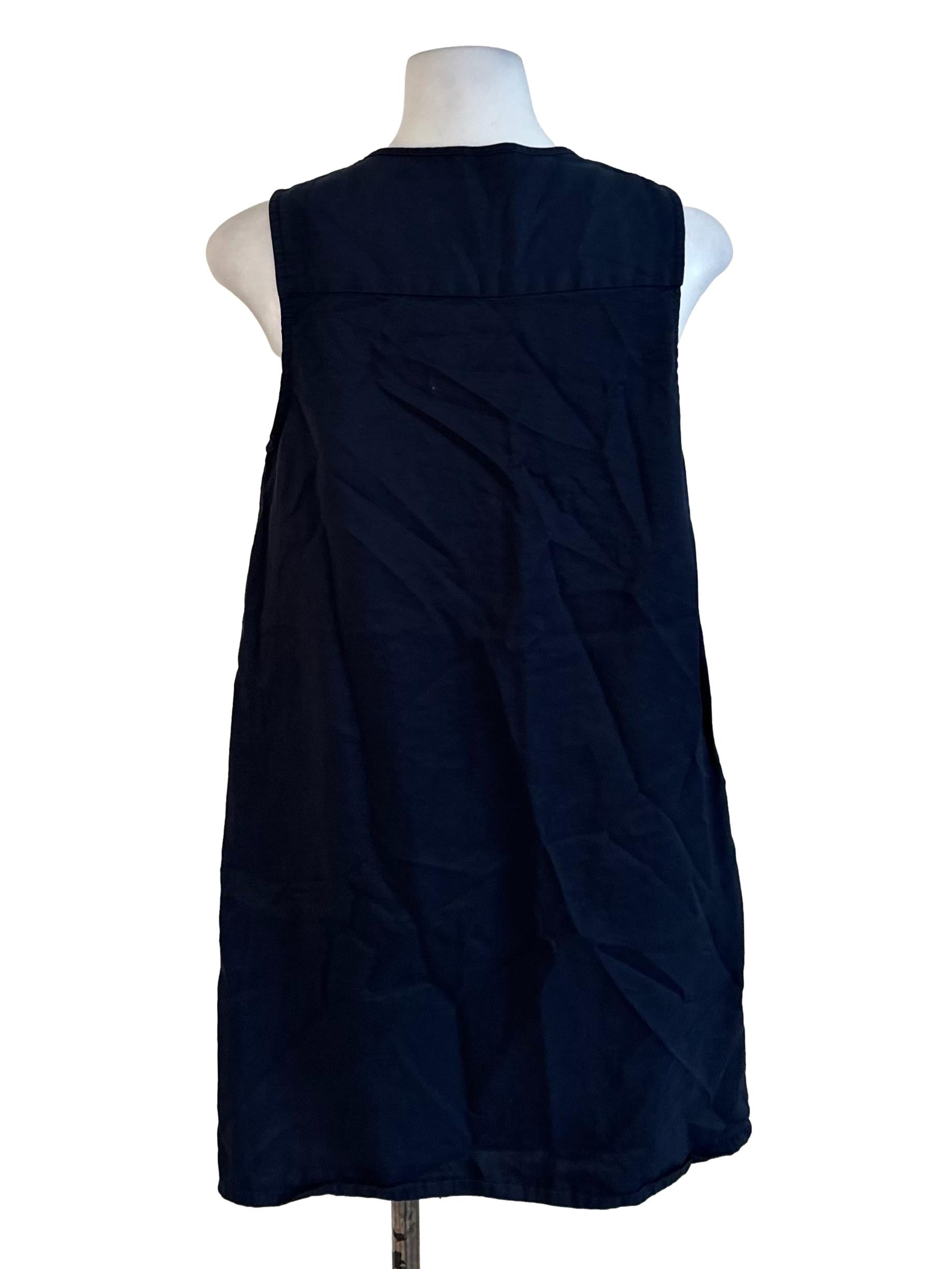 Navy Blue Plain Button Long Top