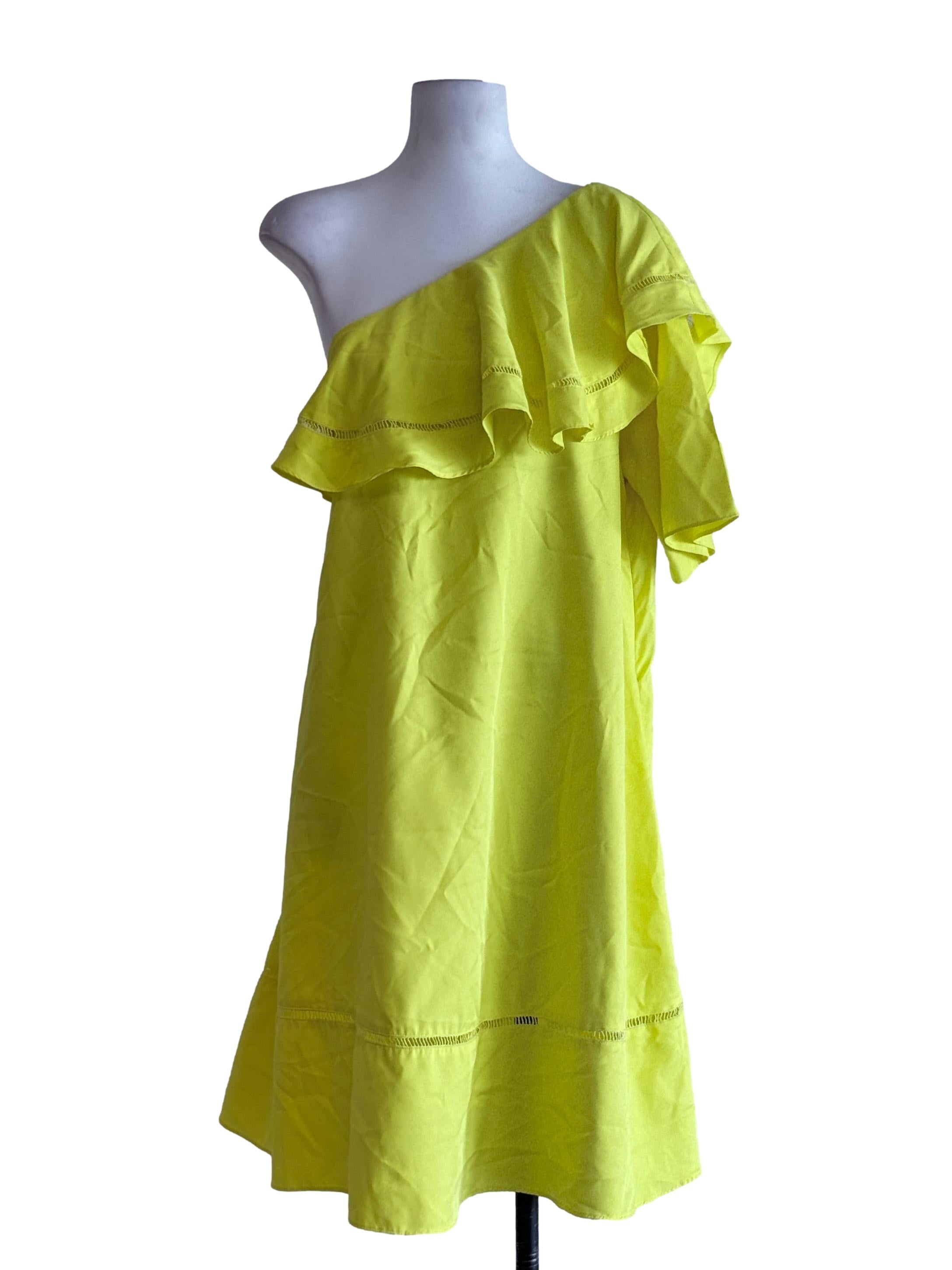 Neon Yellow Asymmetrical Shoulder Dress