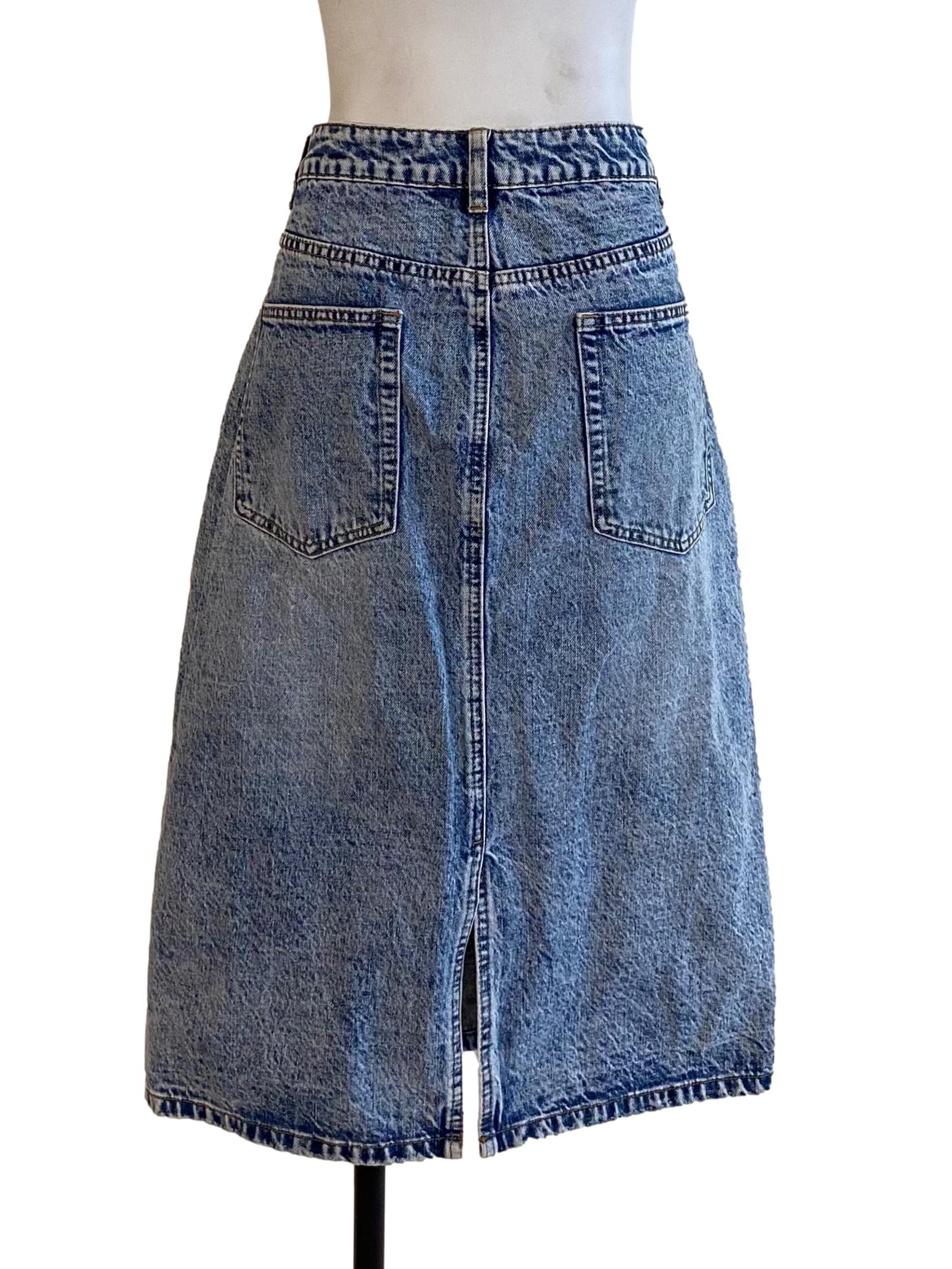 Steel Denim Blue Back Slit Skirt