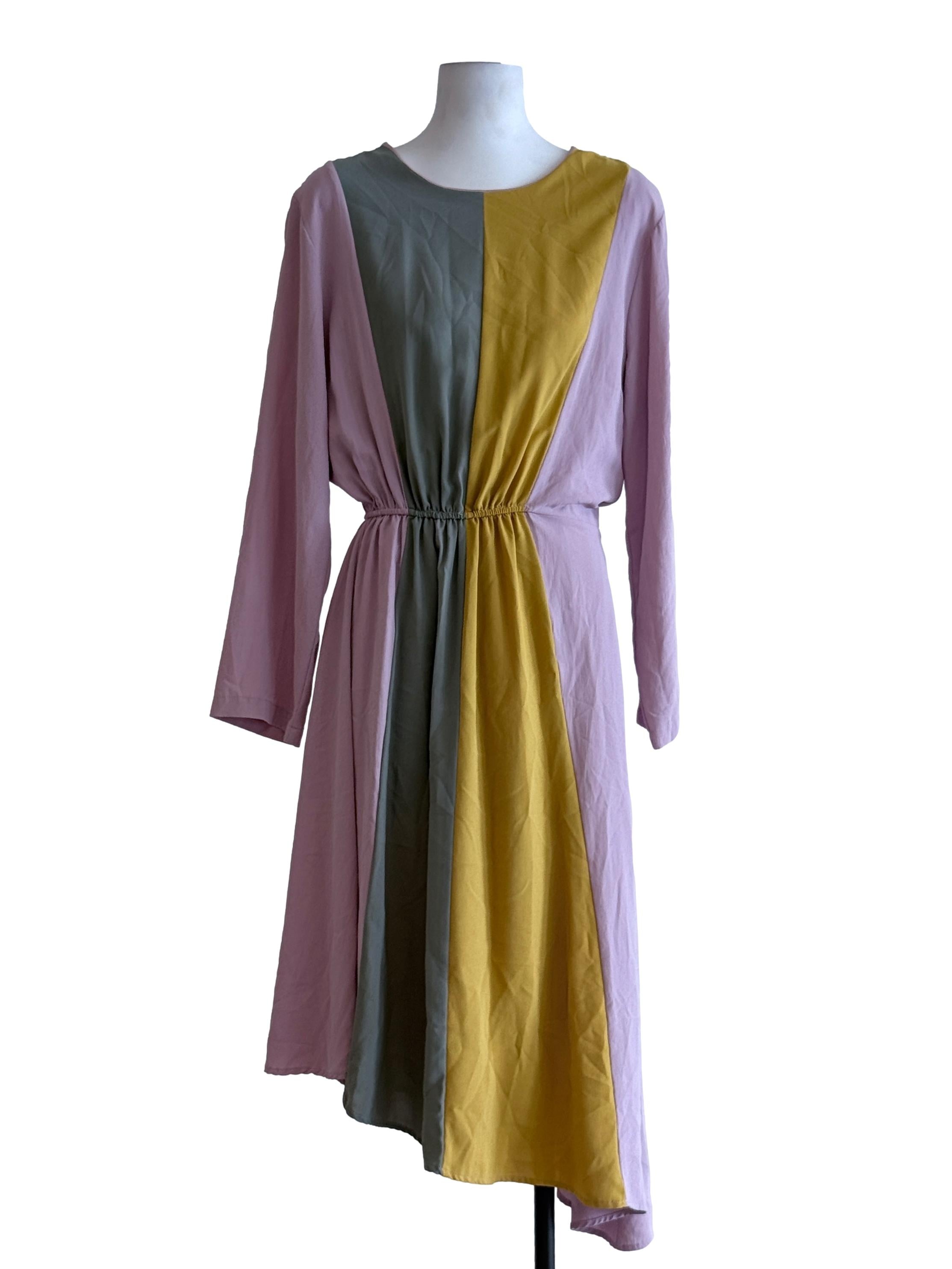 Pink  3 Color Stripe Midi Dress