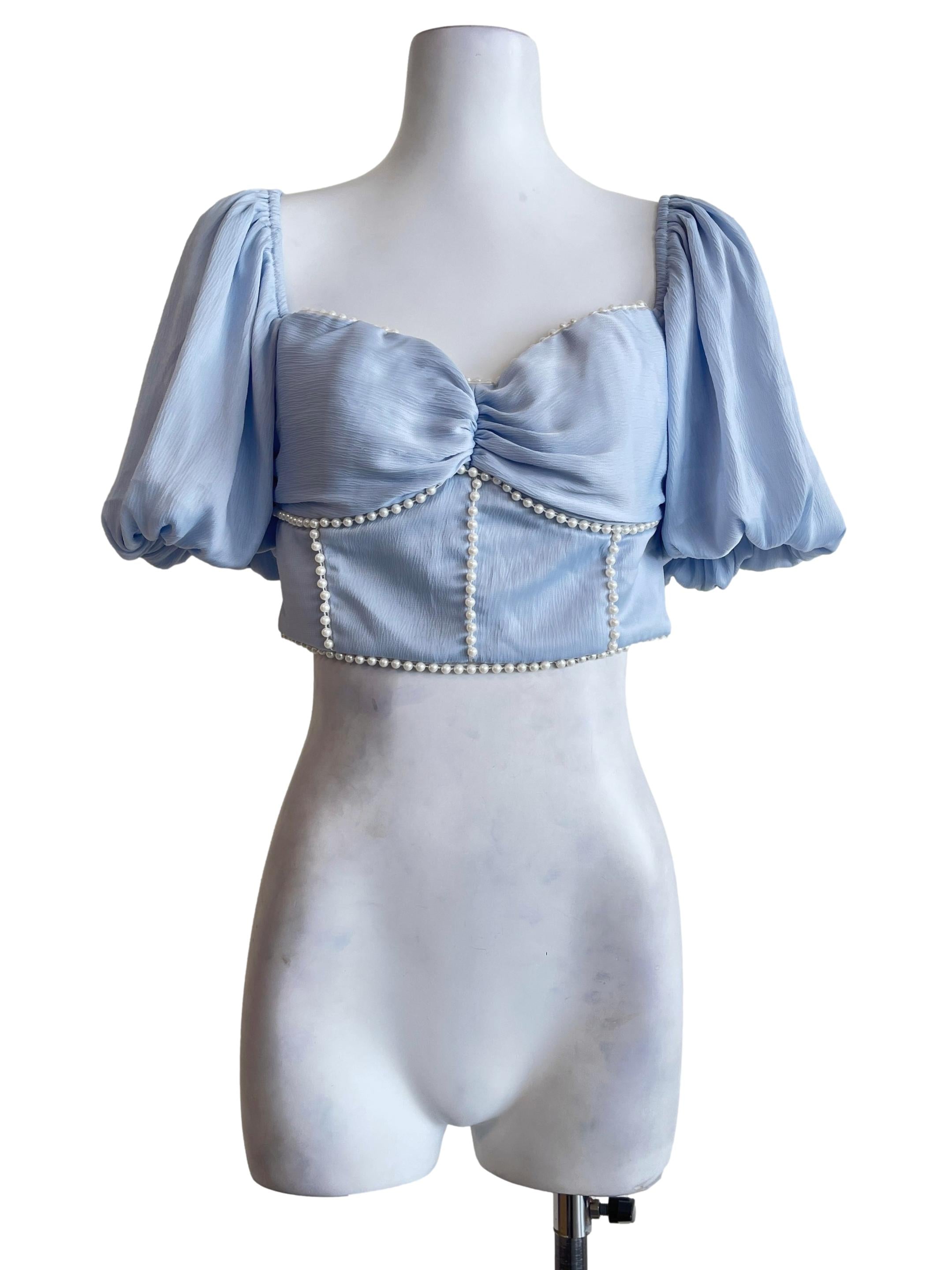 Sky Blue Sweetheart Puff Sleeve Top