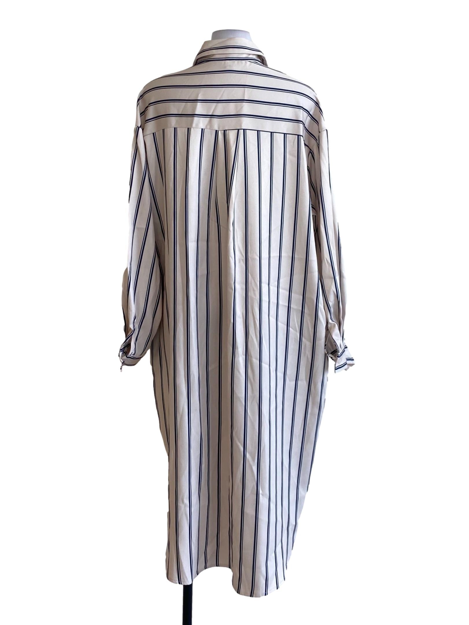 Cotton White Blue Stripes Buttoned Down Shirt Dress