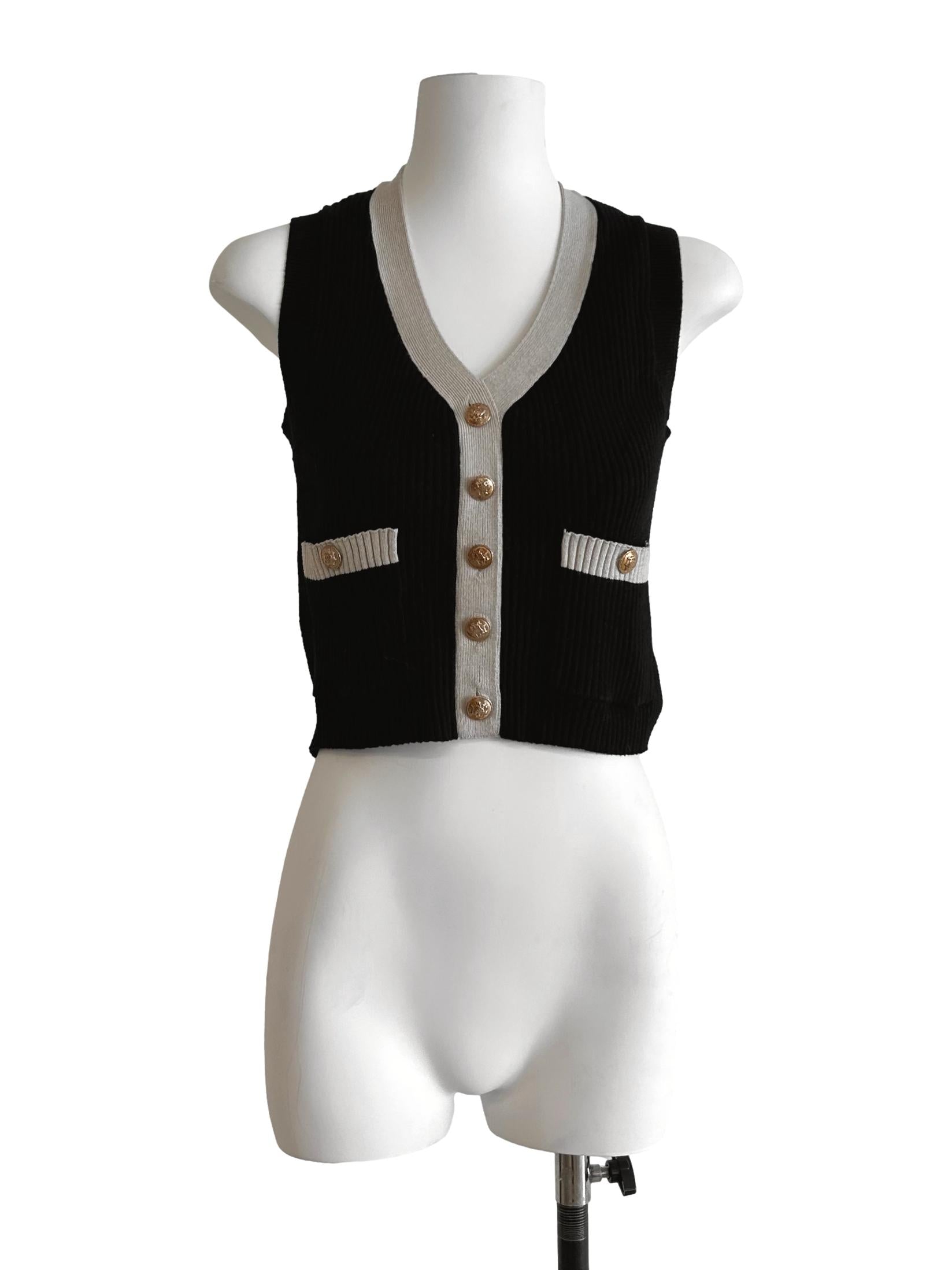 Off Black And White Rib Knit Top