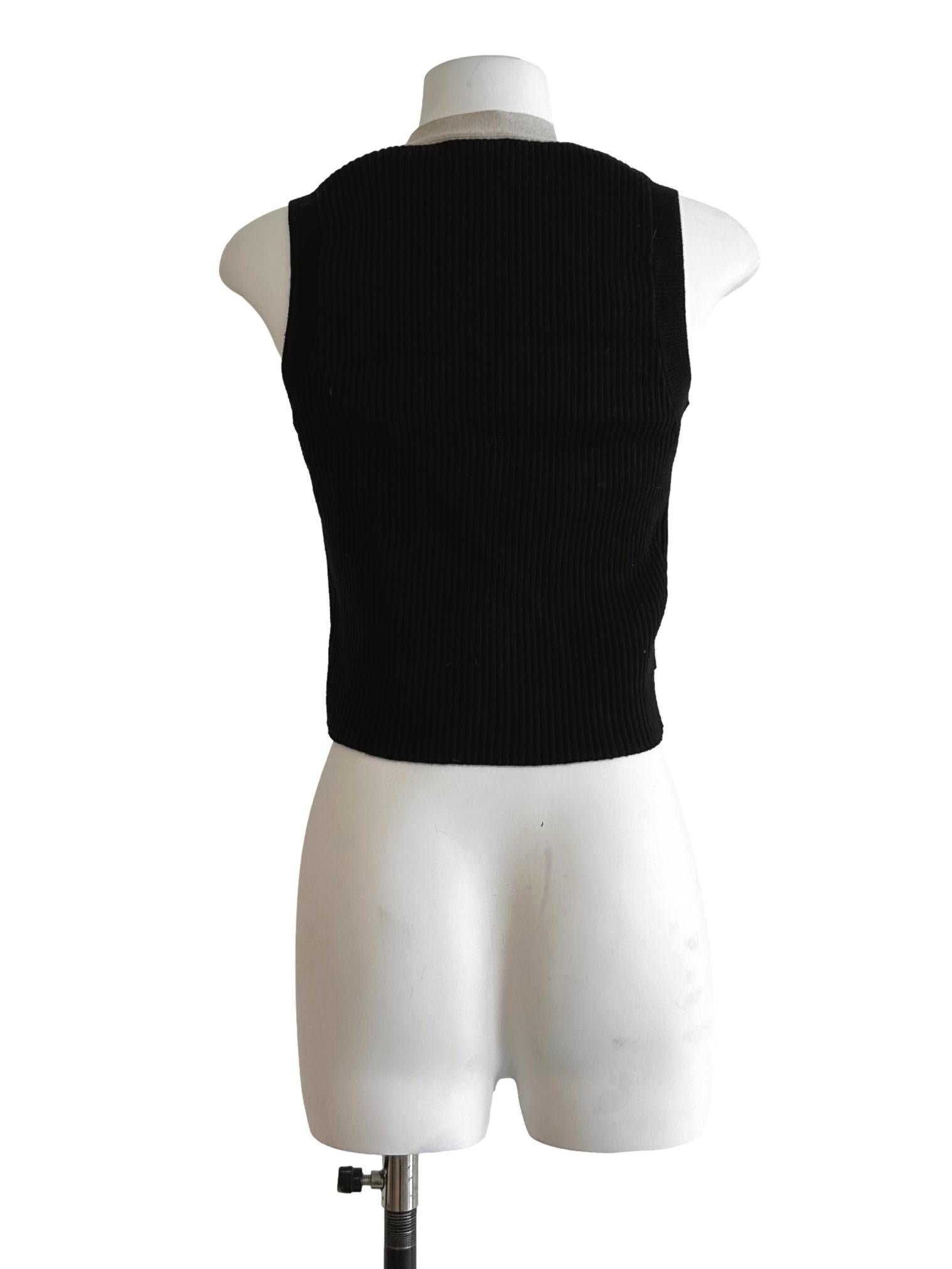 Off Black And White Rib Knit Top