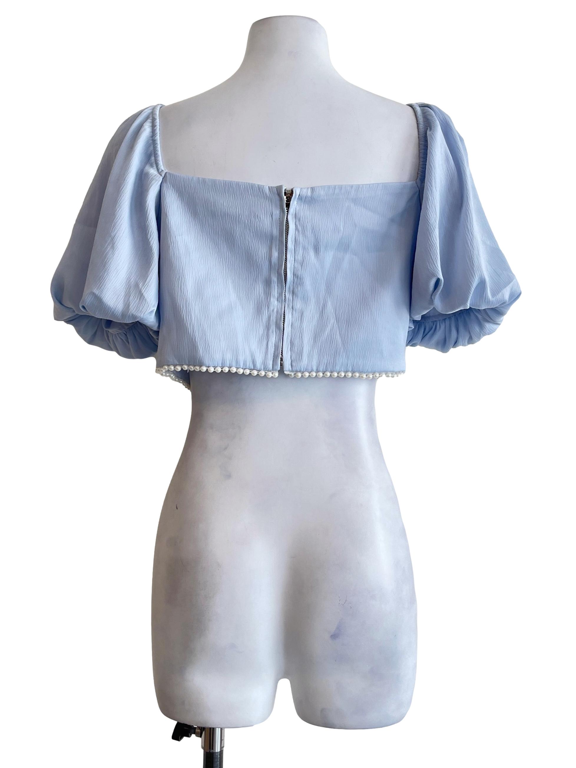 Sky Blue Sweetheart Puff Sleeve Top