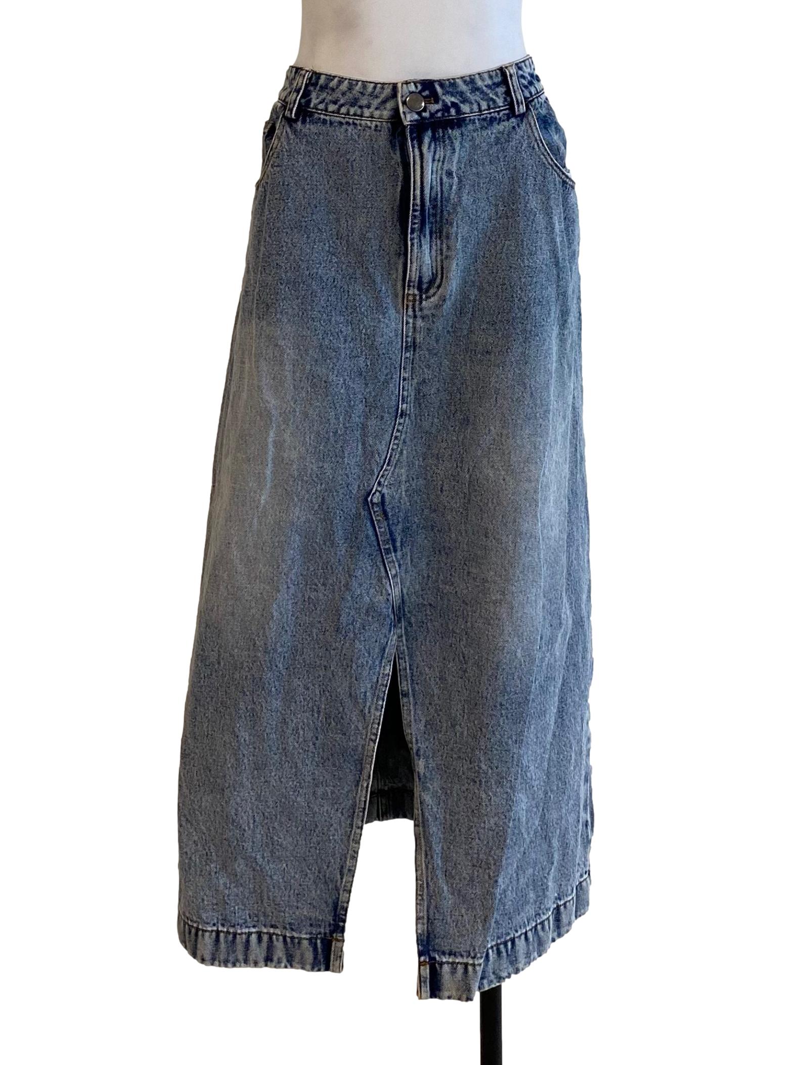 Cool Ice Denim Blue Front Slit Skirt