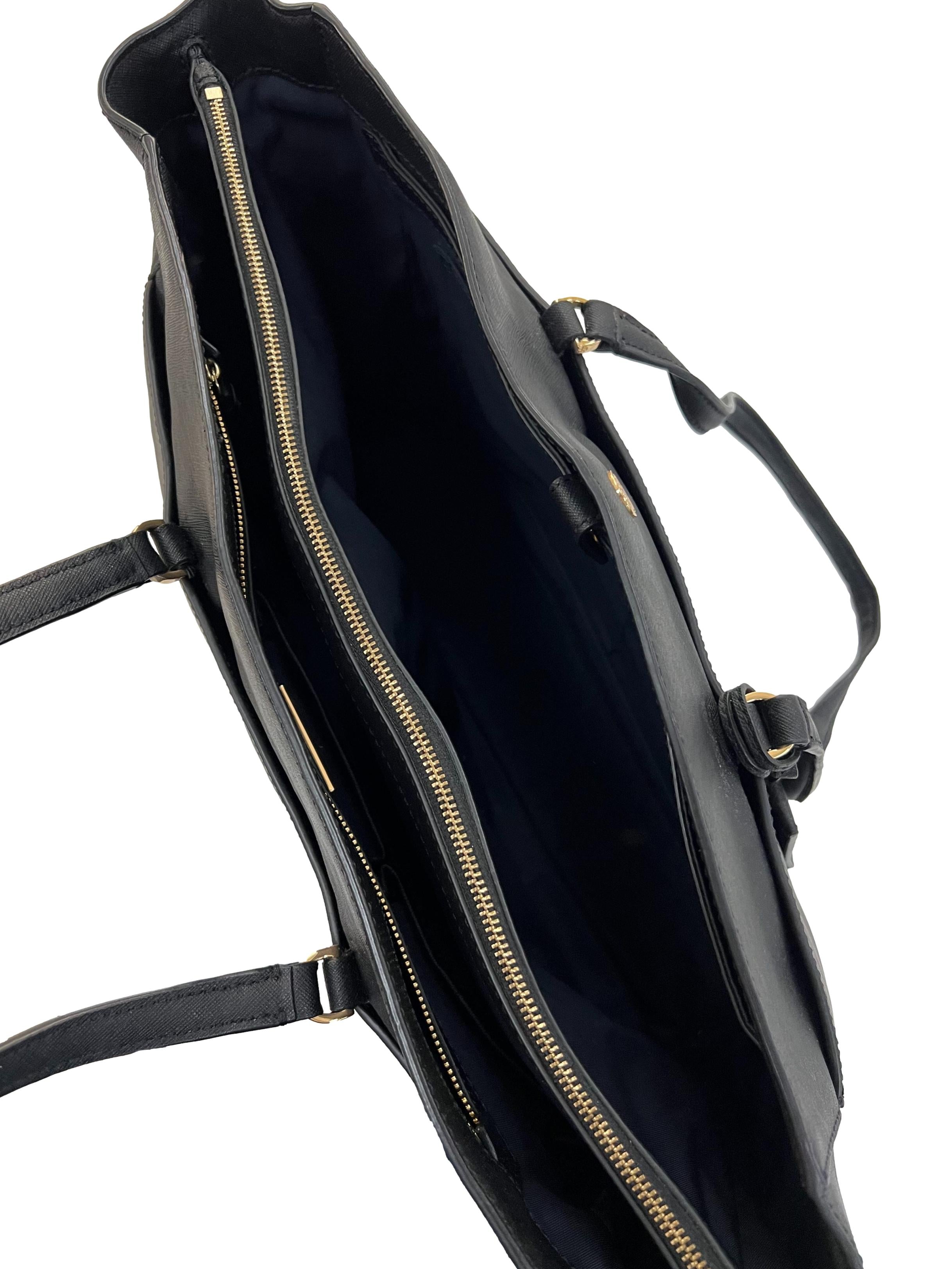 Womens Black Double Handle Inner Pocket Shoulder Bag