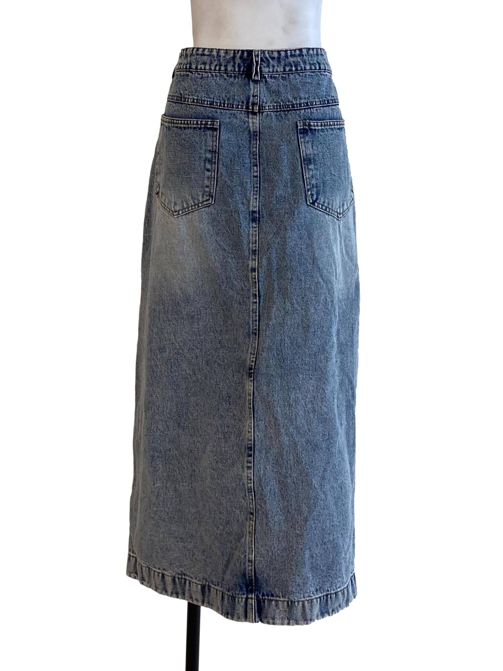 Cool Ice Denim Blue Front Slit Skirt