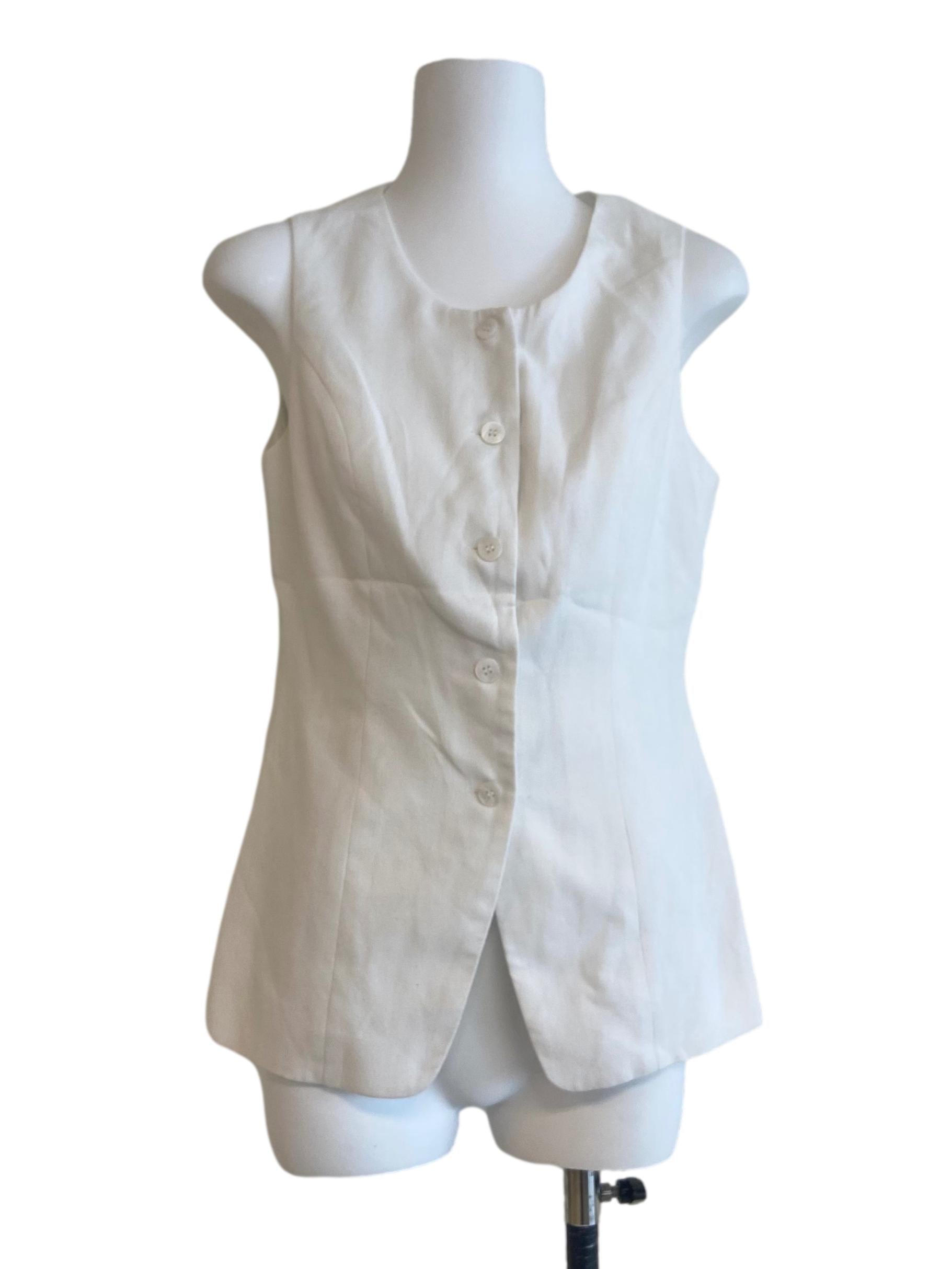 White Sleeveless Button Down Top