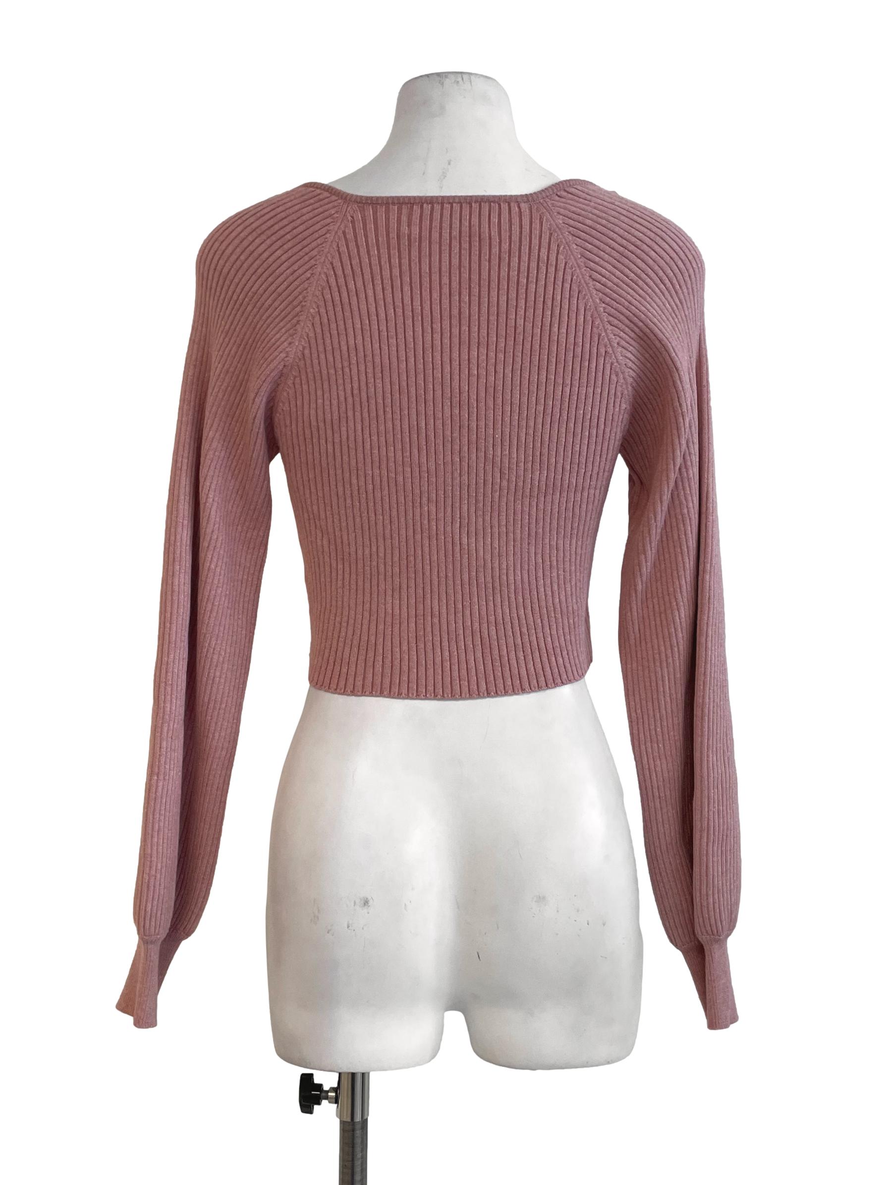 Pink Ribbed Heart Neck Top