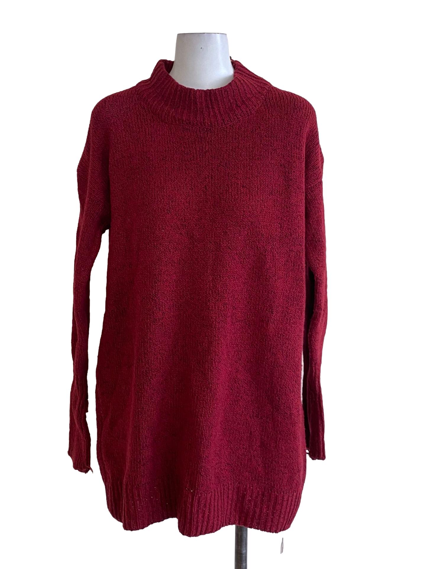Brick Red High Neck Knitted Long Sleeve Sweatshirt