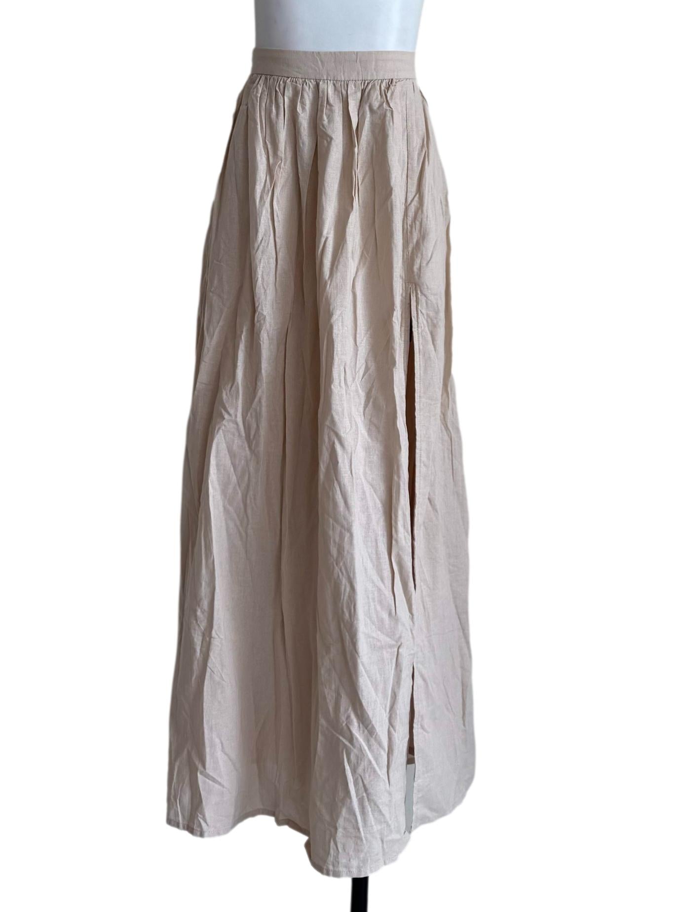 Beige Front Slit Skirt