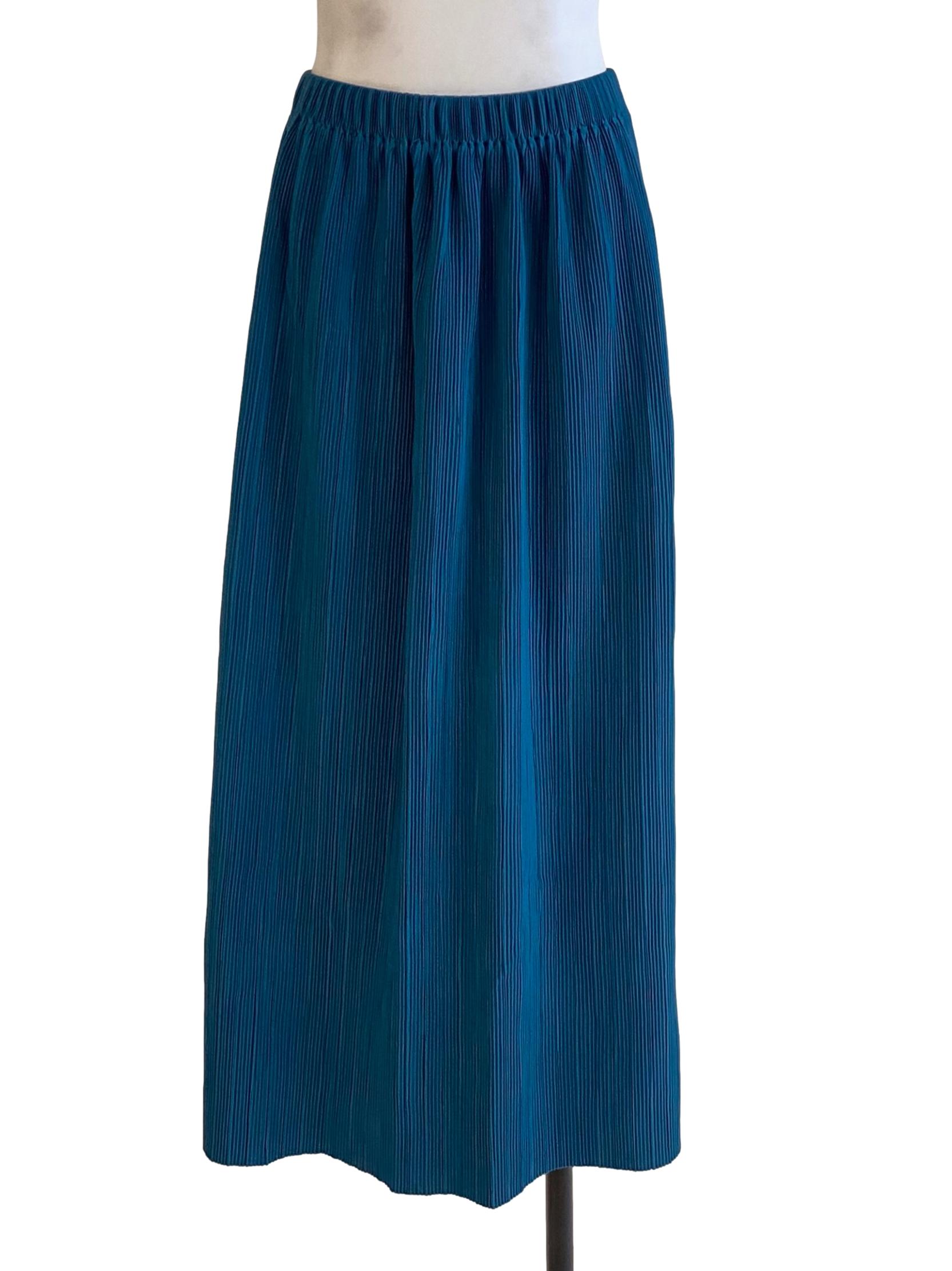 Light Ocean Blue Wrinkle Back Slit Skirt