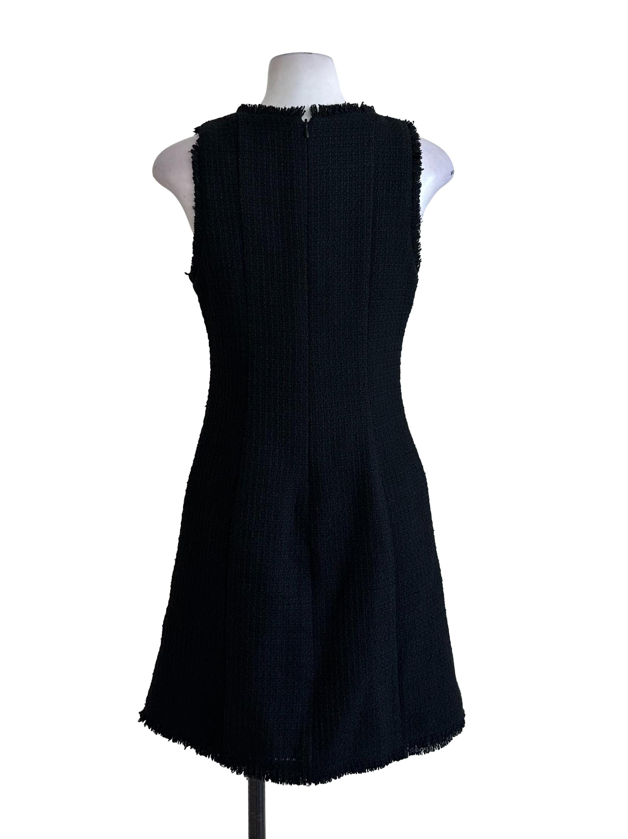 Rich Black Tweed Textured Button Dress