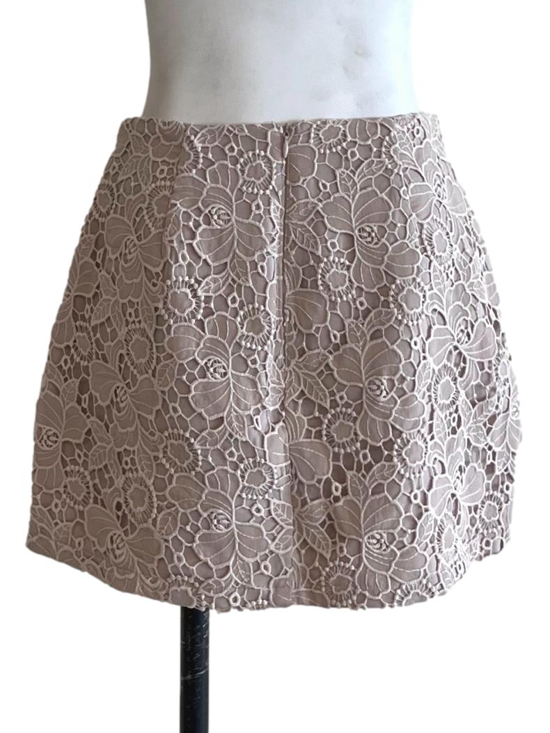 Beige Lace Mini Skirt