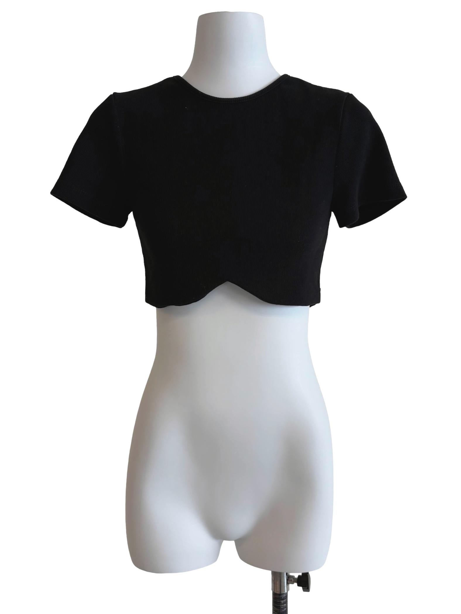 Jade Black Dylan Embroidered Crop Ribbed Top CSN
