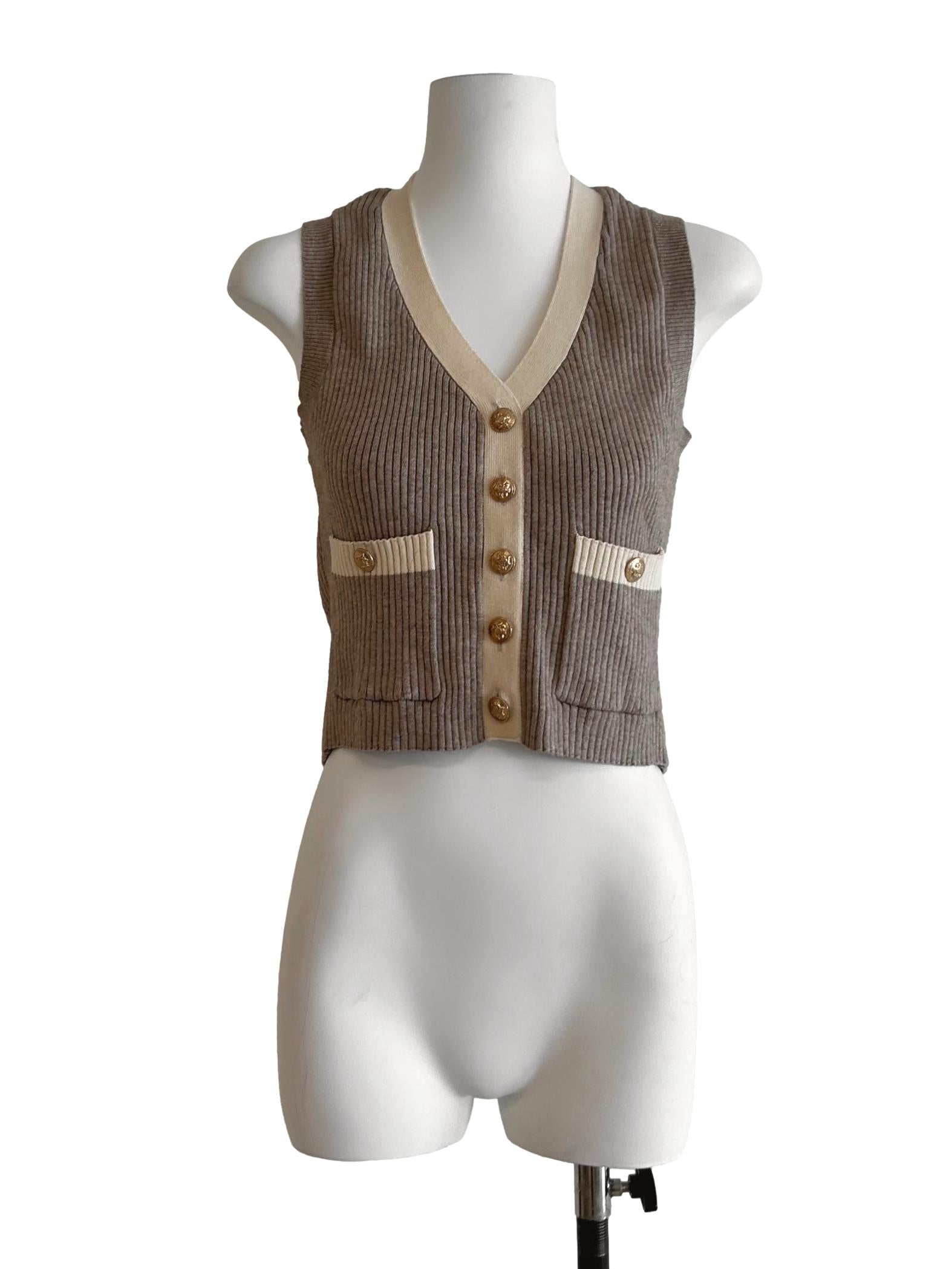 Beige Camel Rib Knit Top