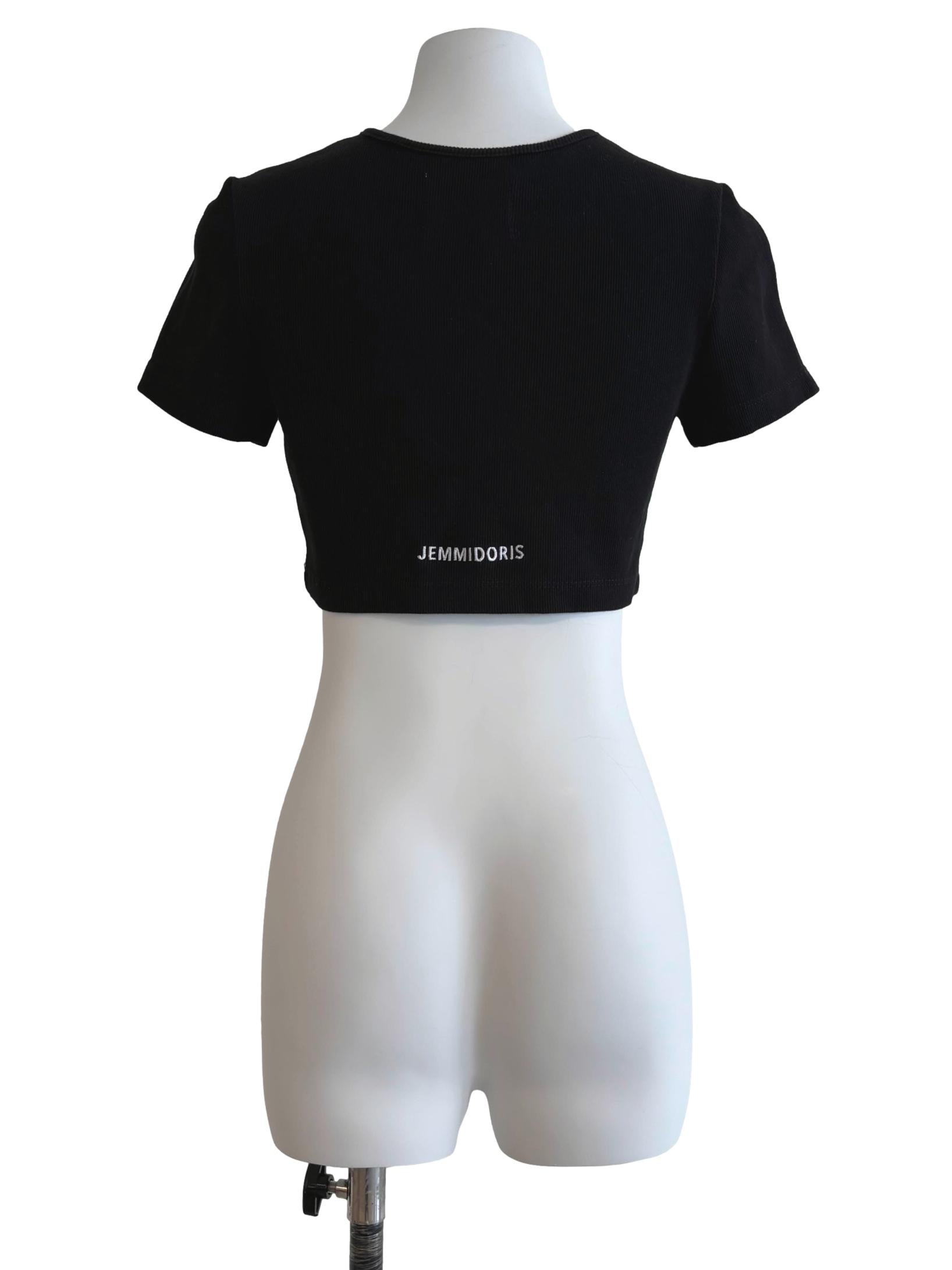 Jade Black Dylan Embroidered Crop Ribbed Top CSN