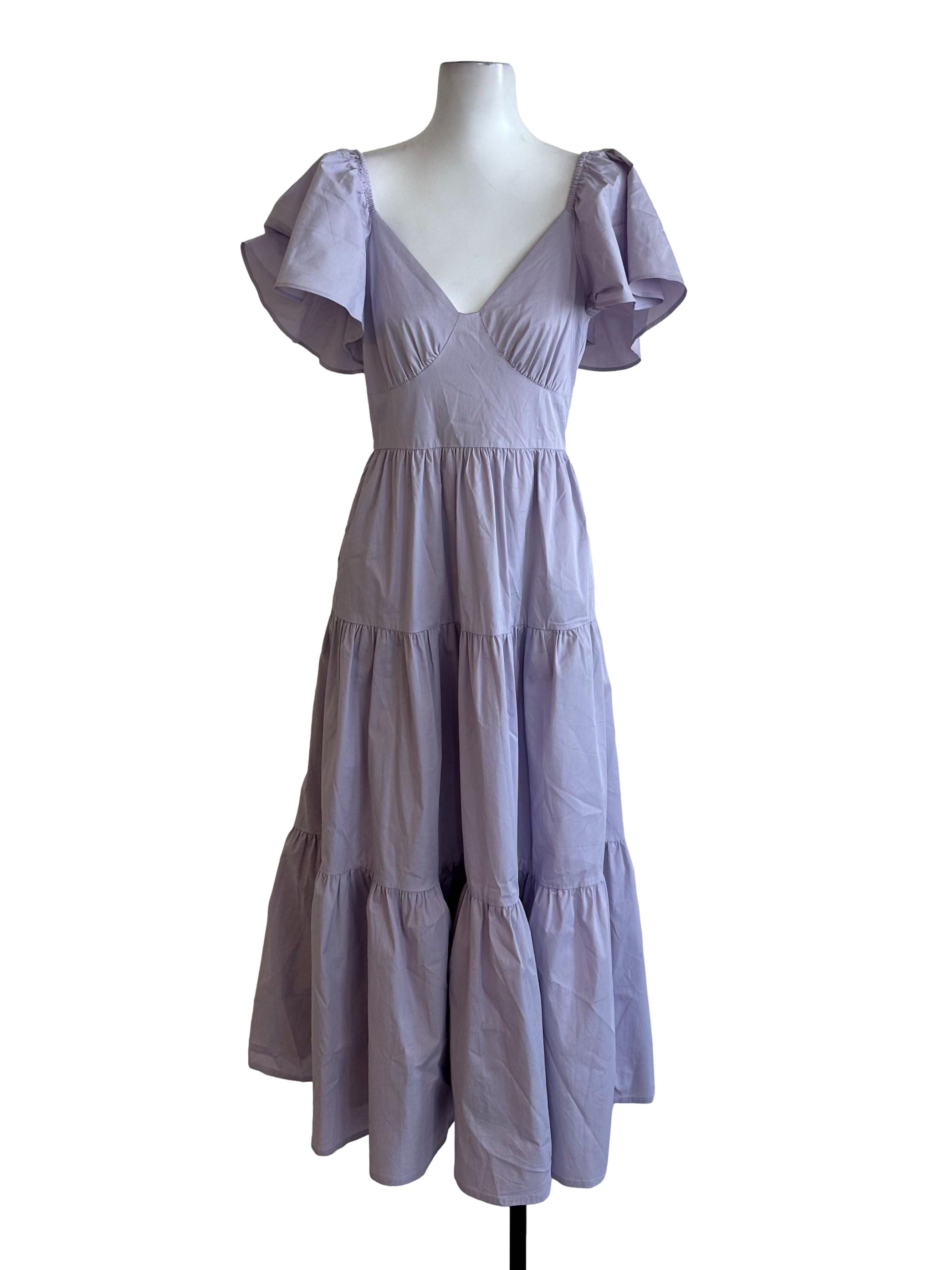 Lilac Purple V Neck Tiered Dress