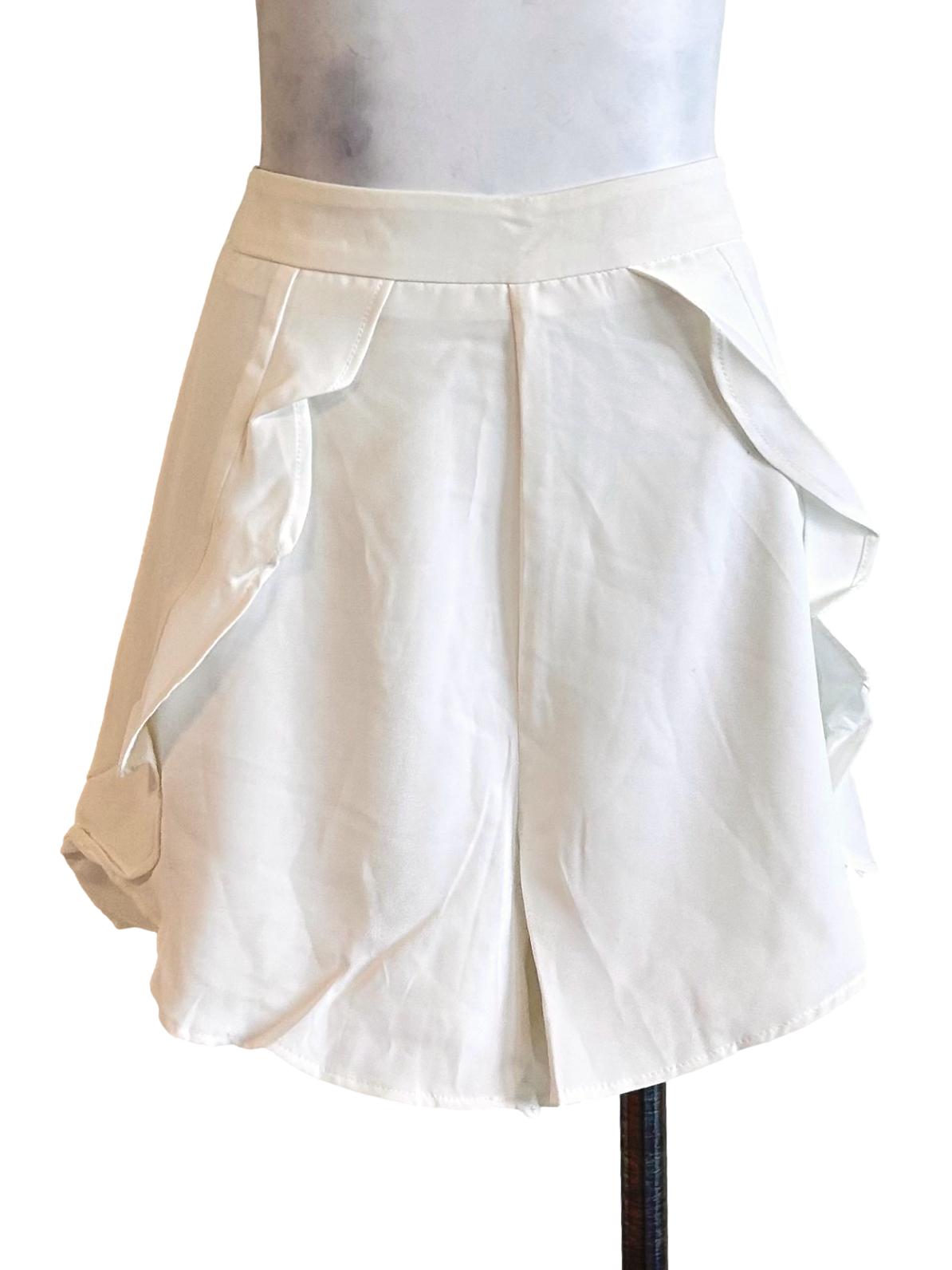 White High Waist Side Ruffle Shorts
