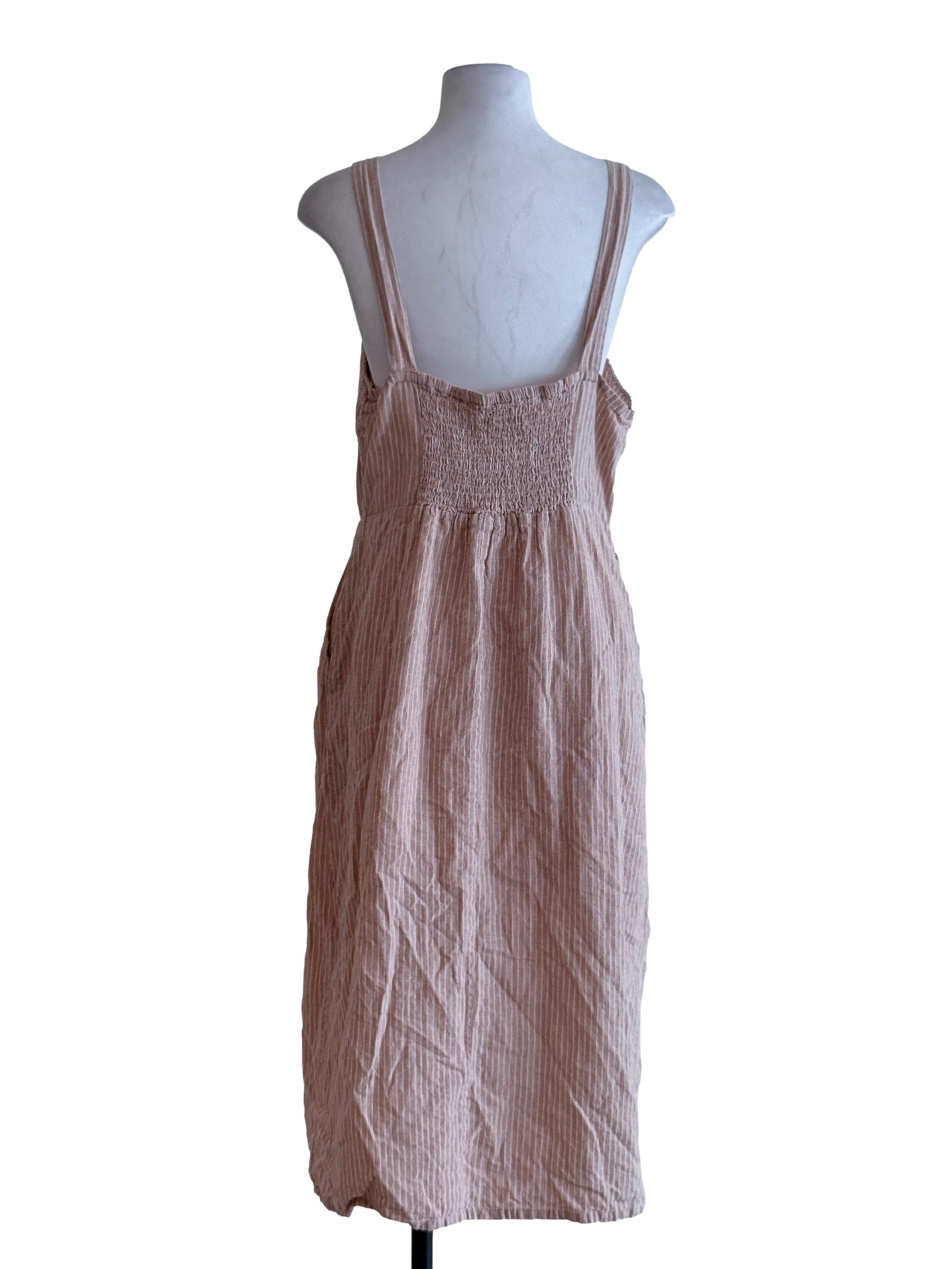 Peach Strips Linen Midi Dress