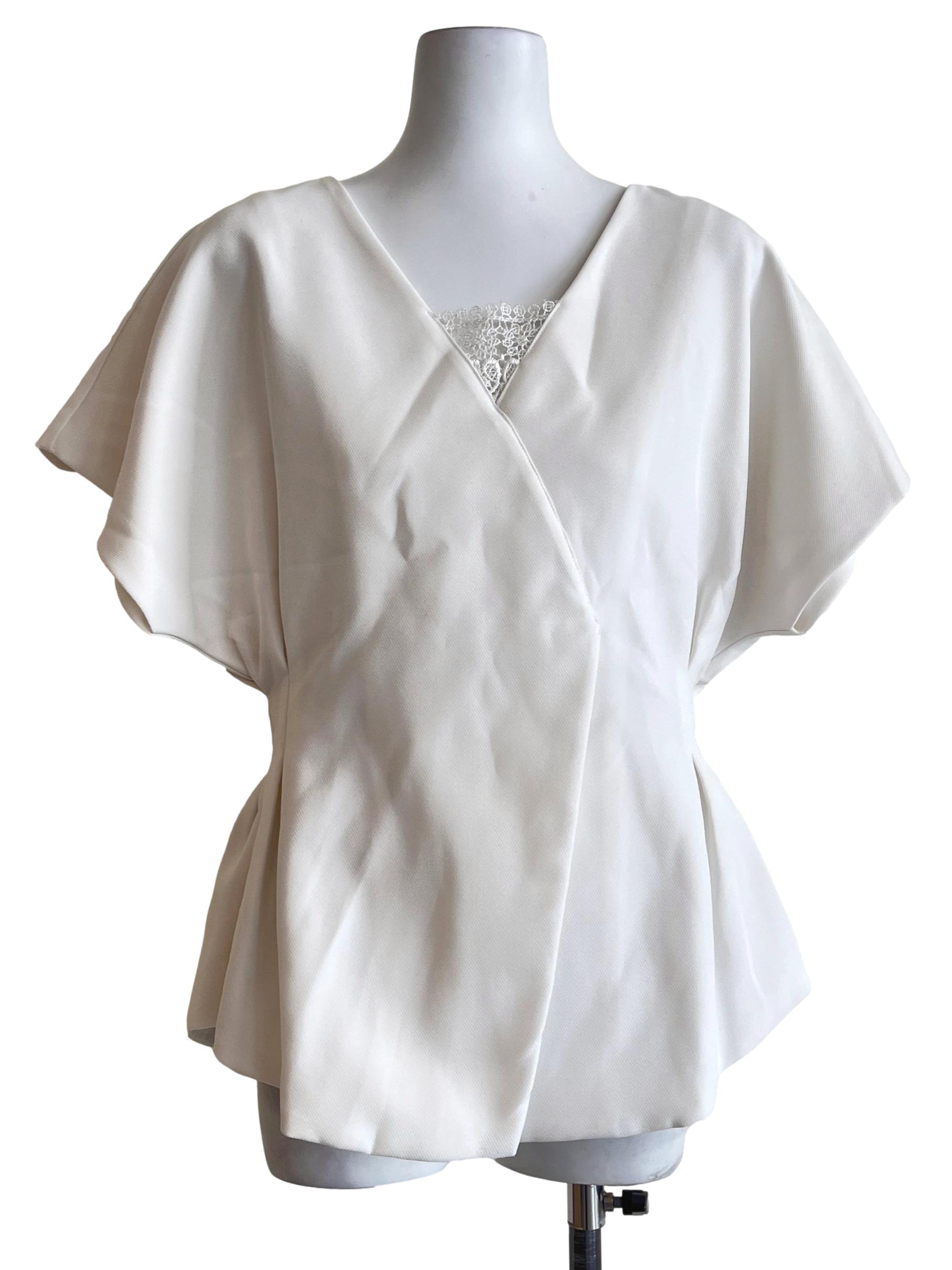 Daisy White V-Neck Ribbed Top