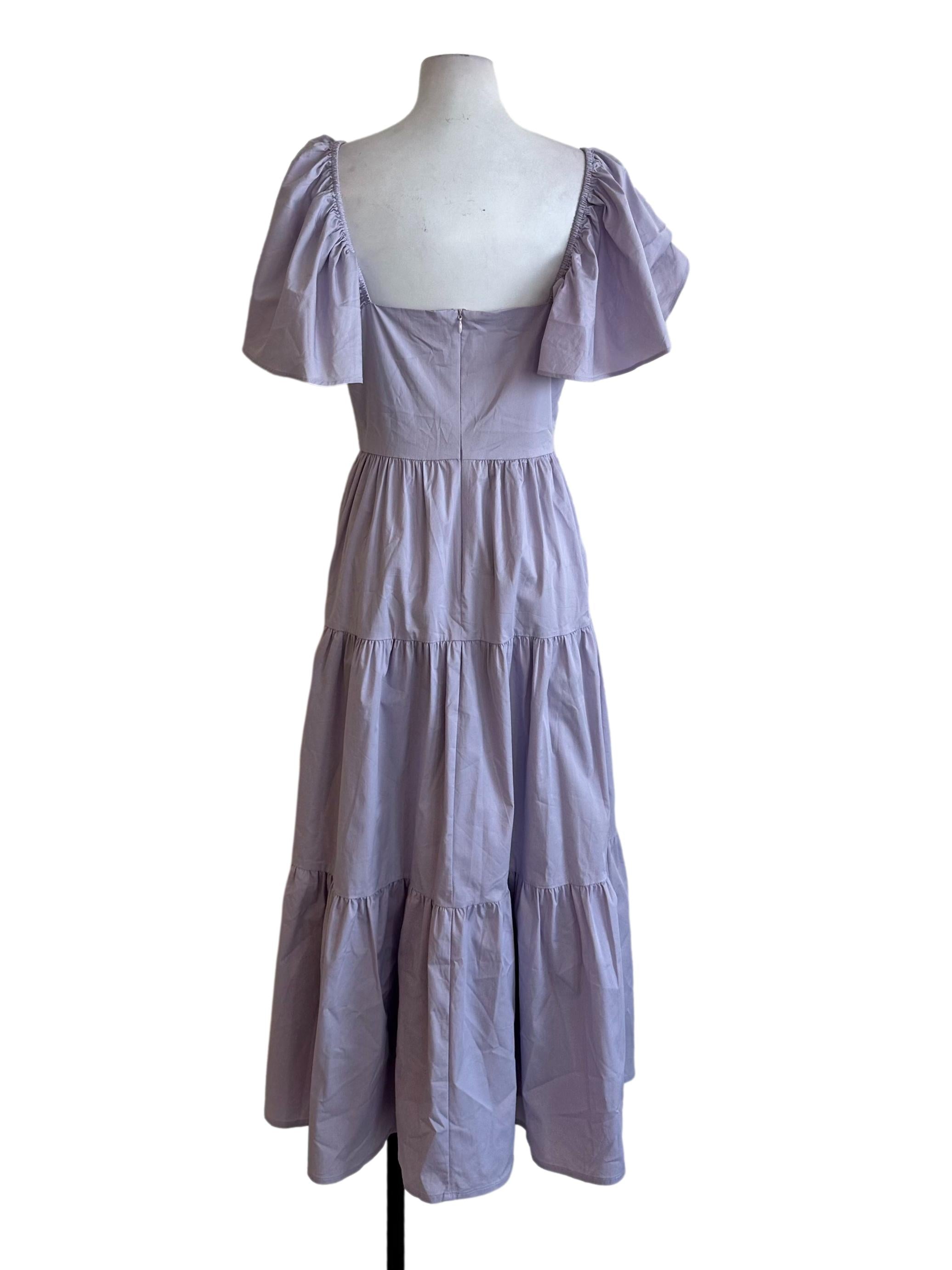 Lilac Purple V Neck Tiered Dress