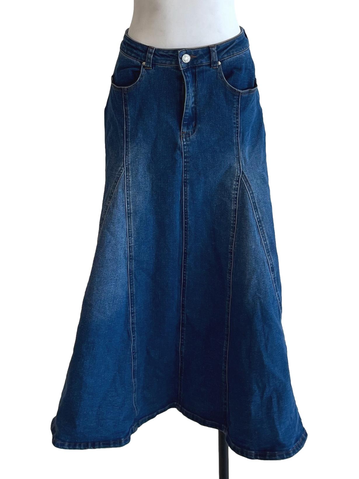 Blue Denim High-Waisted A-Line Skirt