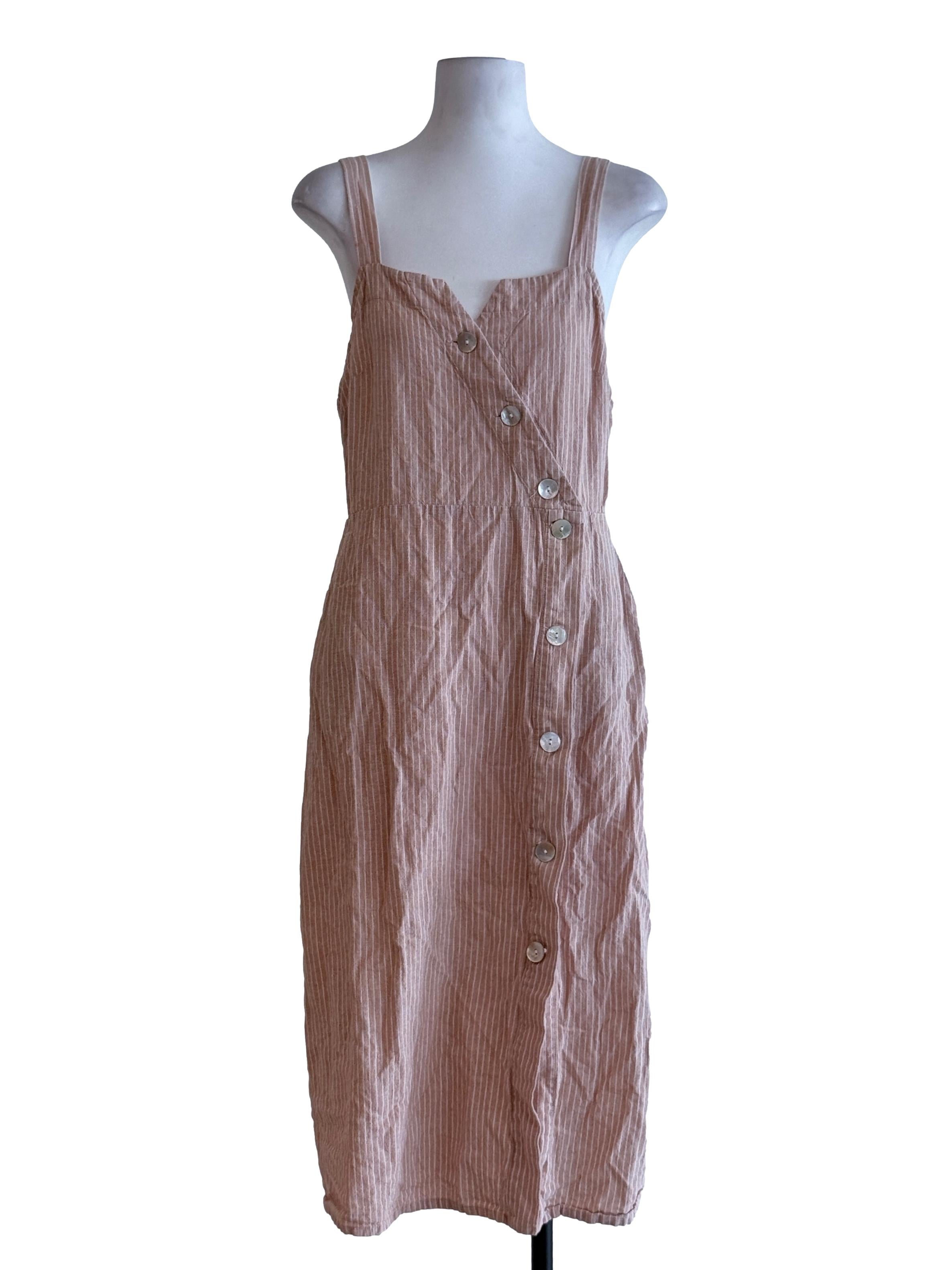 Peach Strips Linen Midi Dress
