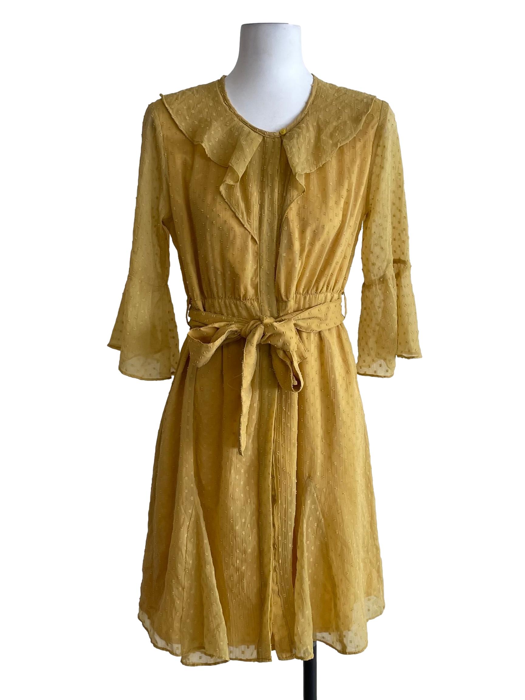 Tuscan Sun Yellow Bell Sleeve Ruffle Dress