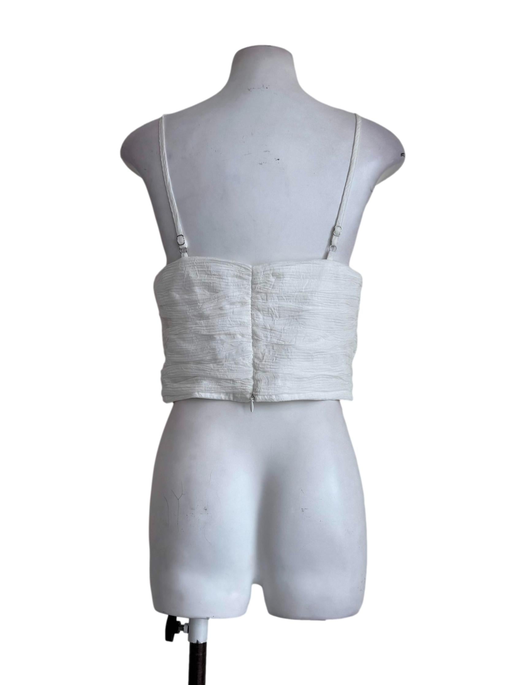 Textured White V Neck Top