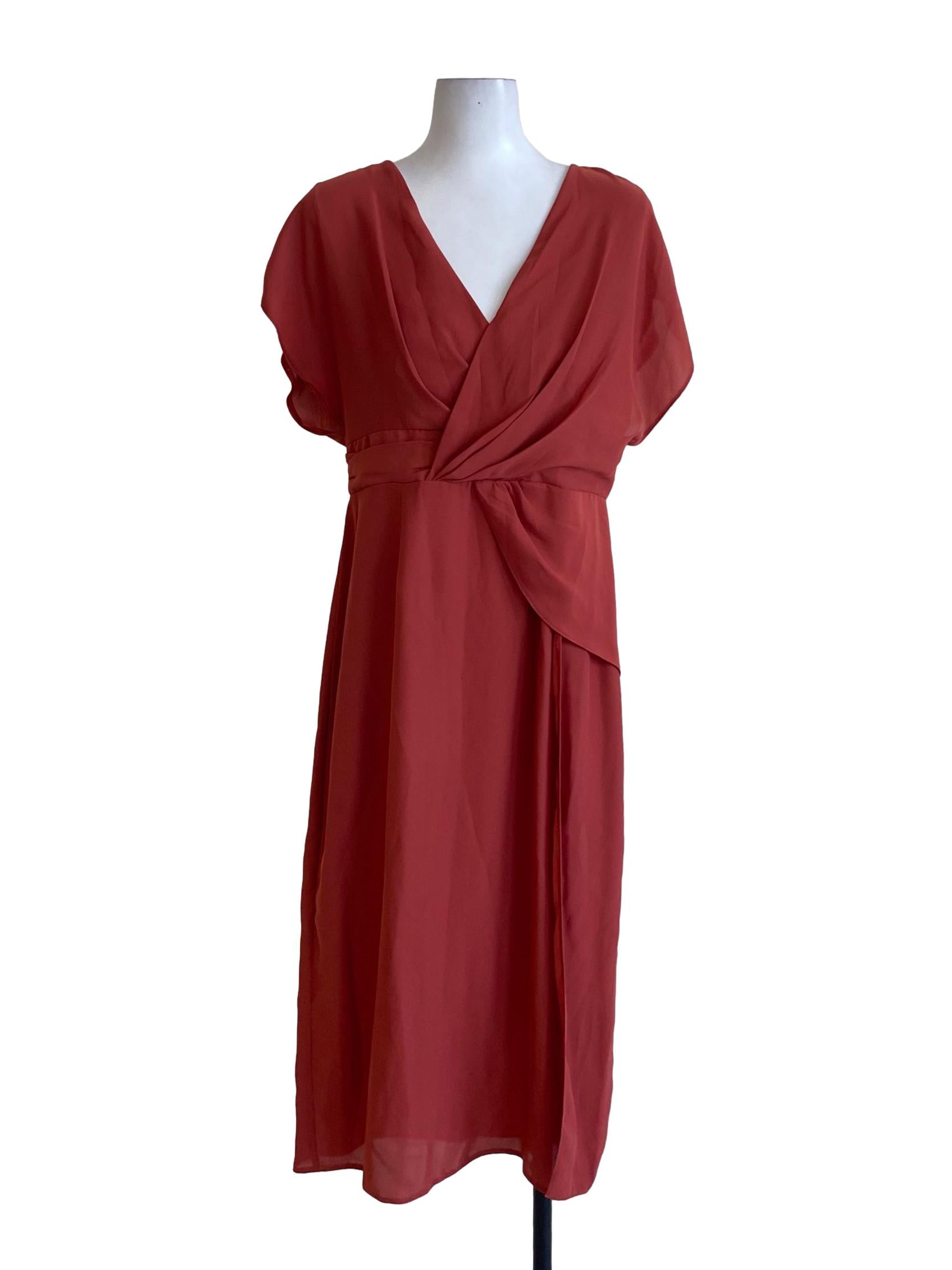 Blush Red V-Neck Loose Wrap Slip Dress