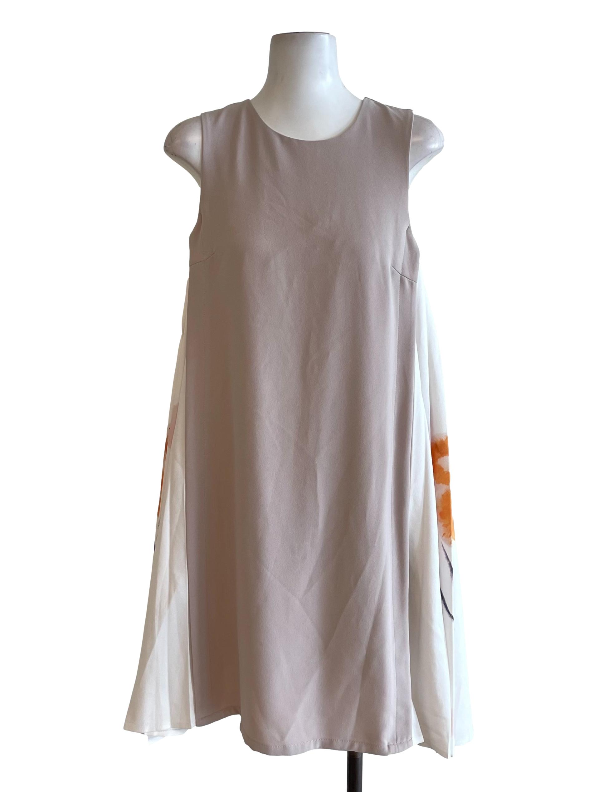 White & Sepia Accordion Tent Dress
