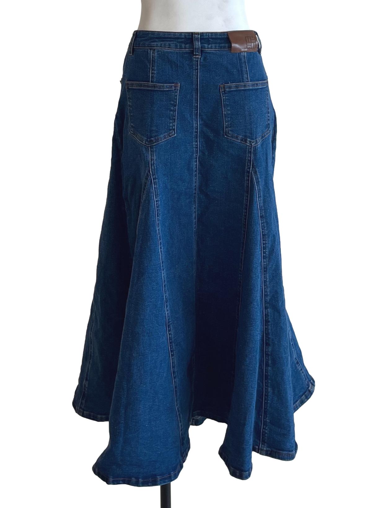 Blue Denim High-Waisted A-Line Skirt