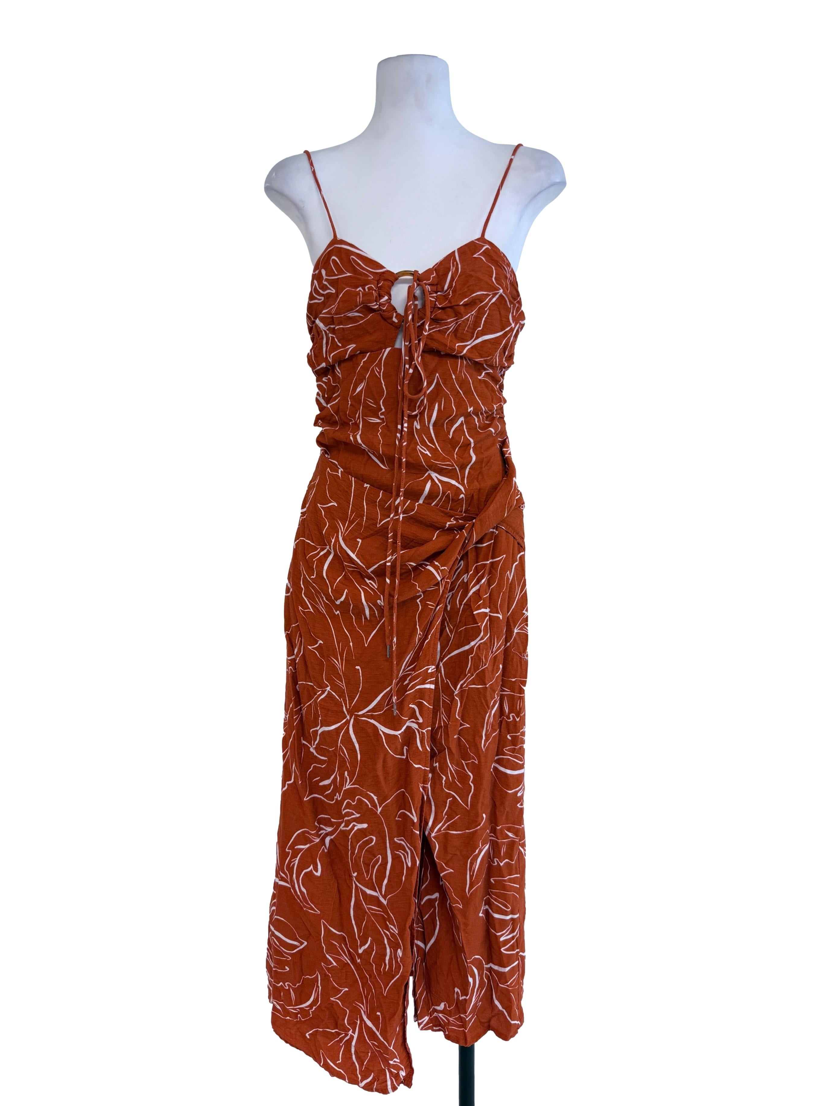 Orange Printed Spaghetti Straps Dress