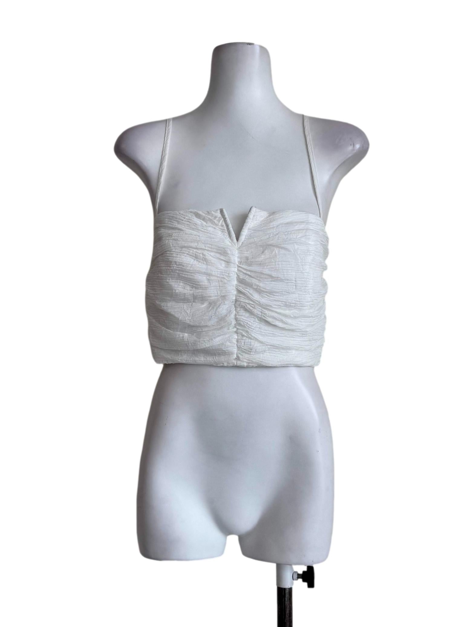Textured White V Neck Top