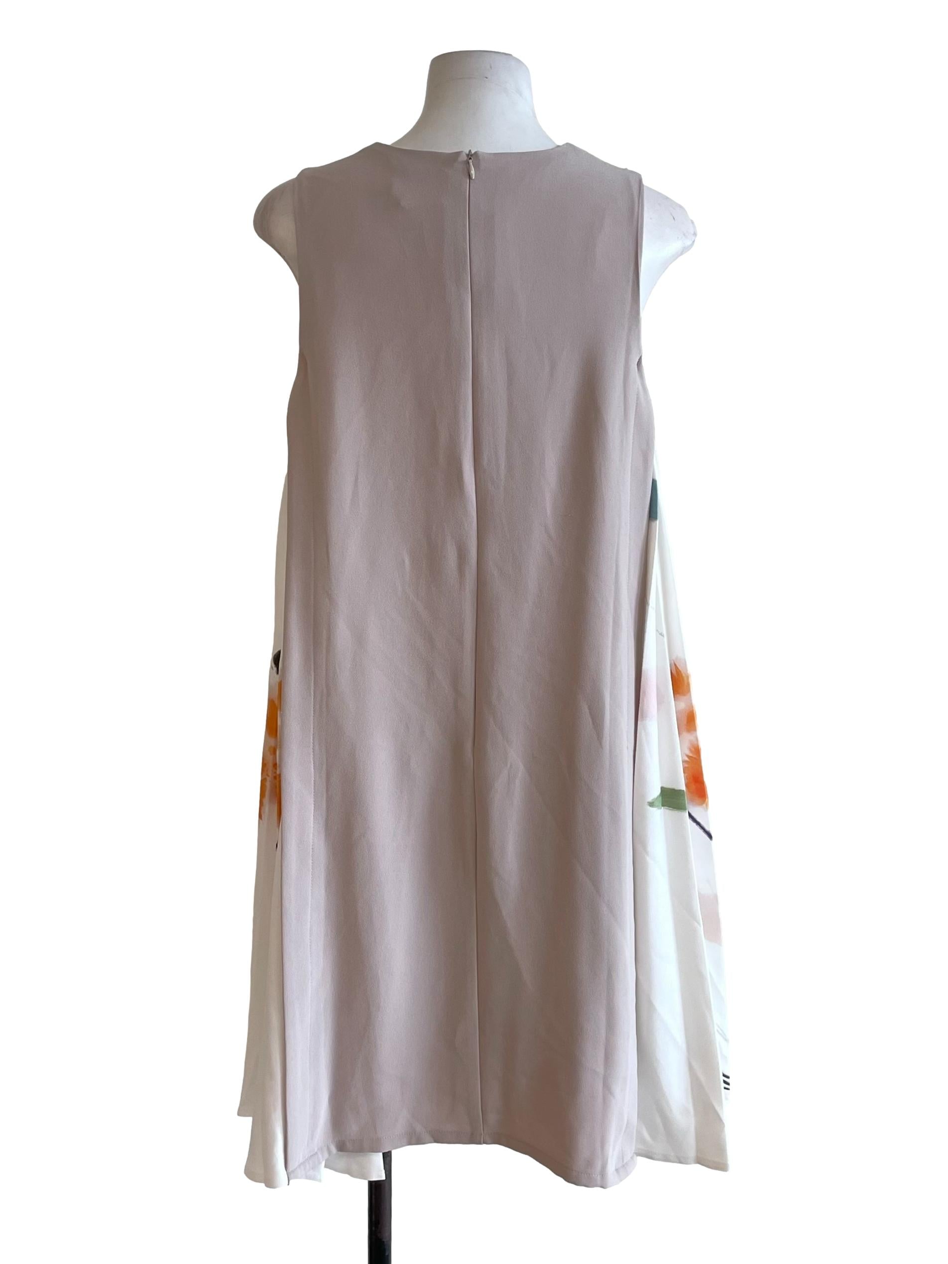 White & Sepia Accordion Tent Dress