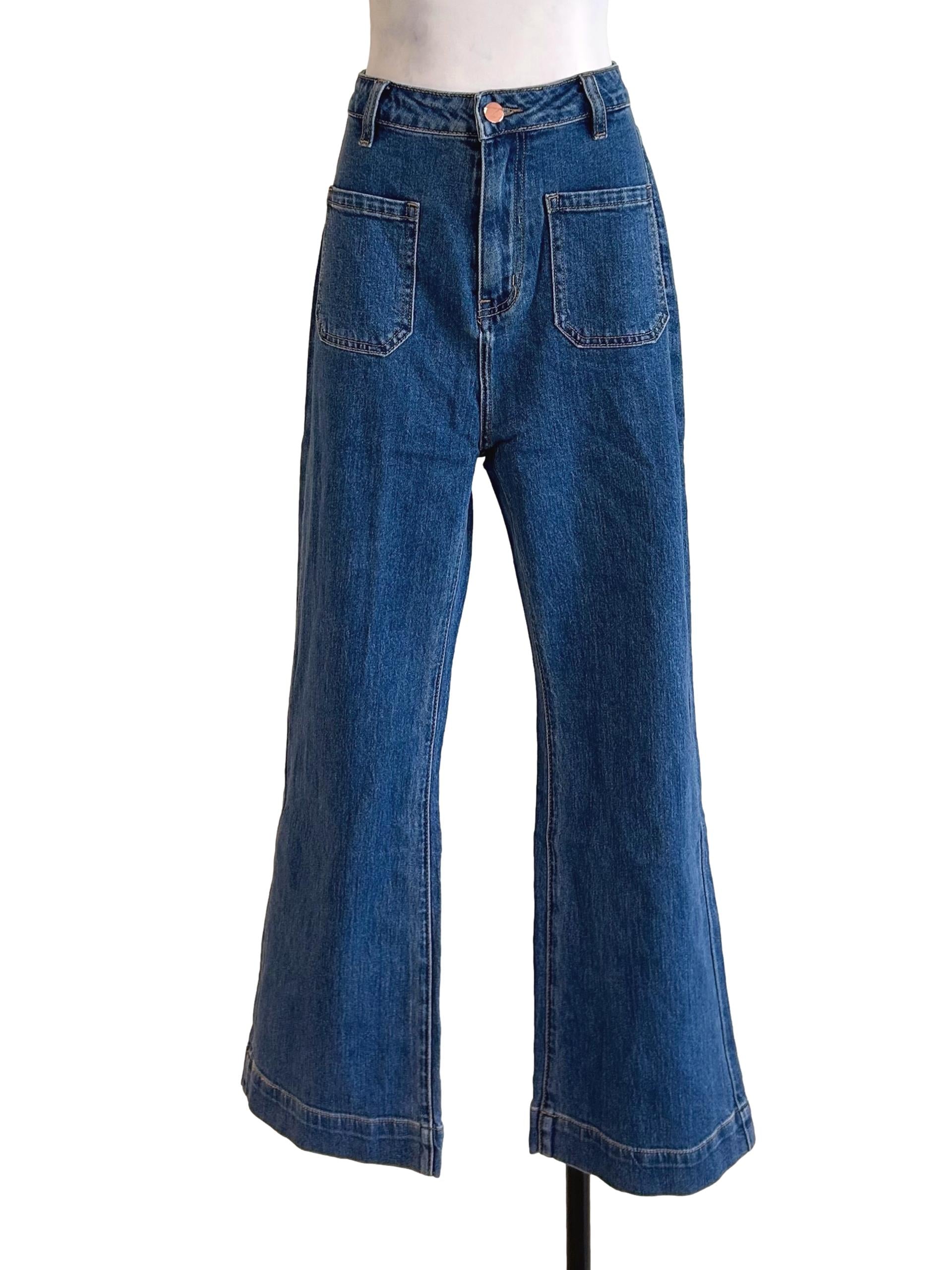 Dark Blue Denim Flared Leg Jeans