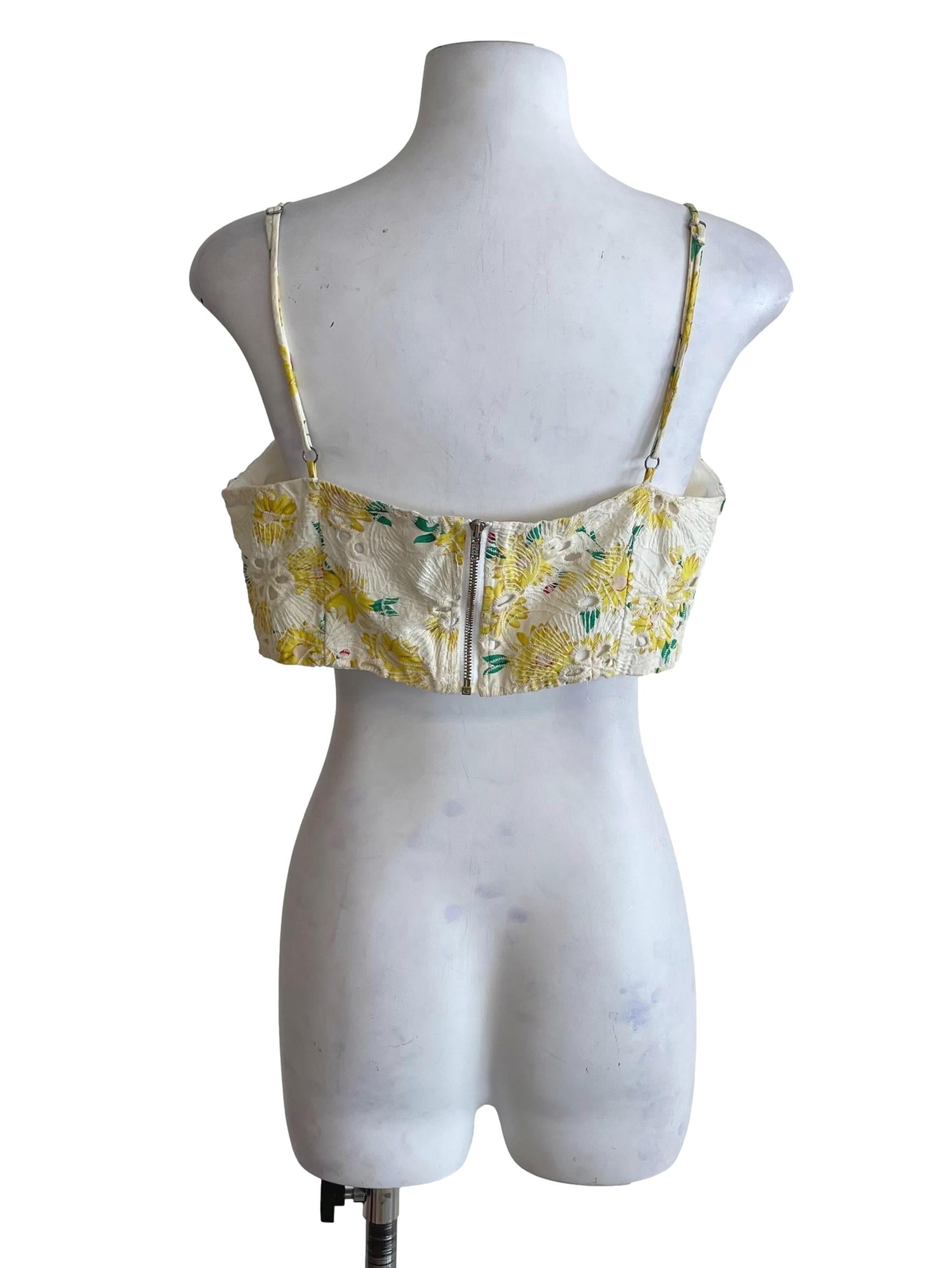 Off White Floral Hollow Tube Top