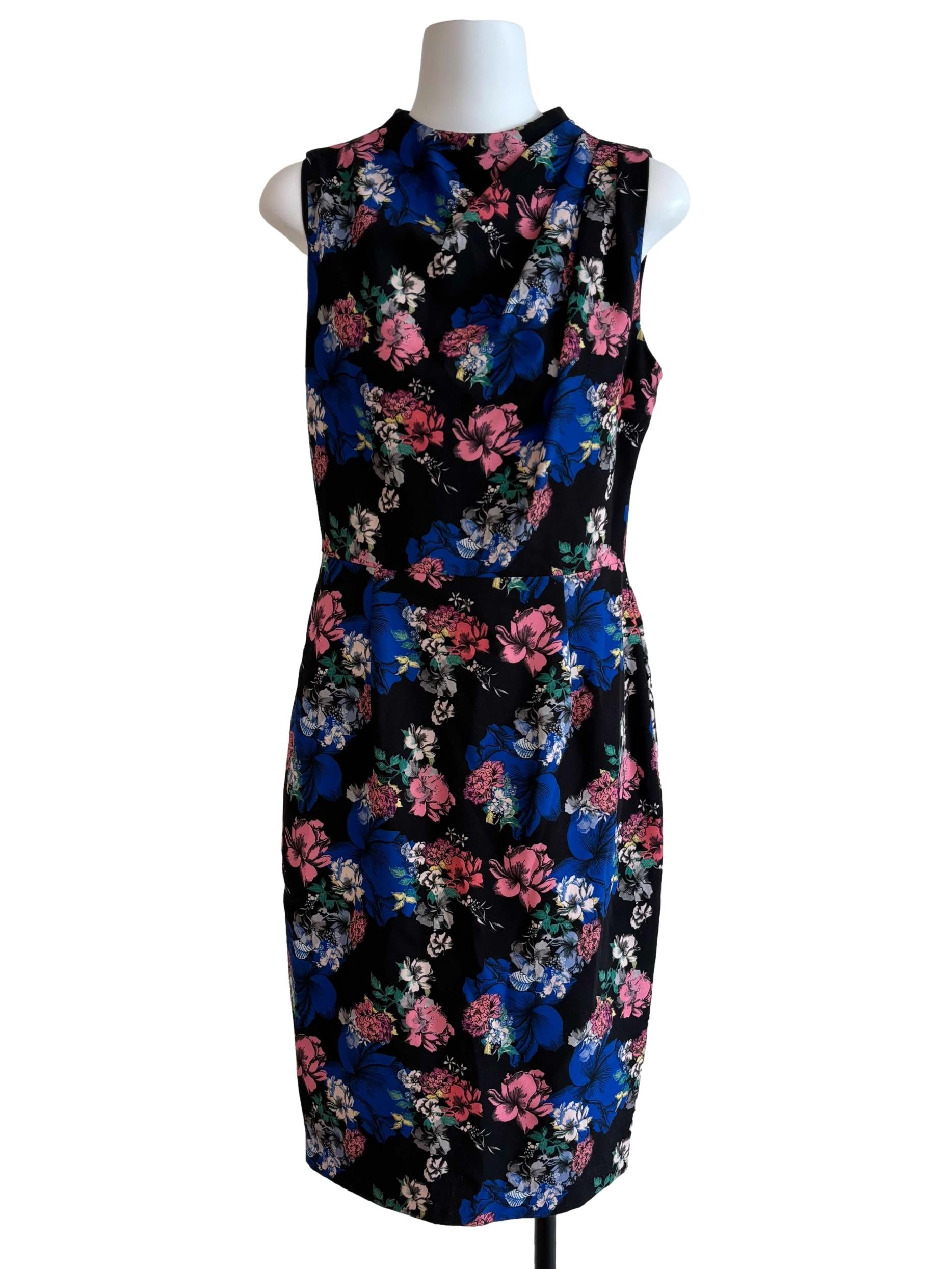 Rich Black Floral Pencil Dress