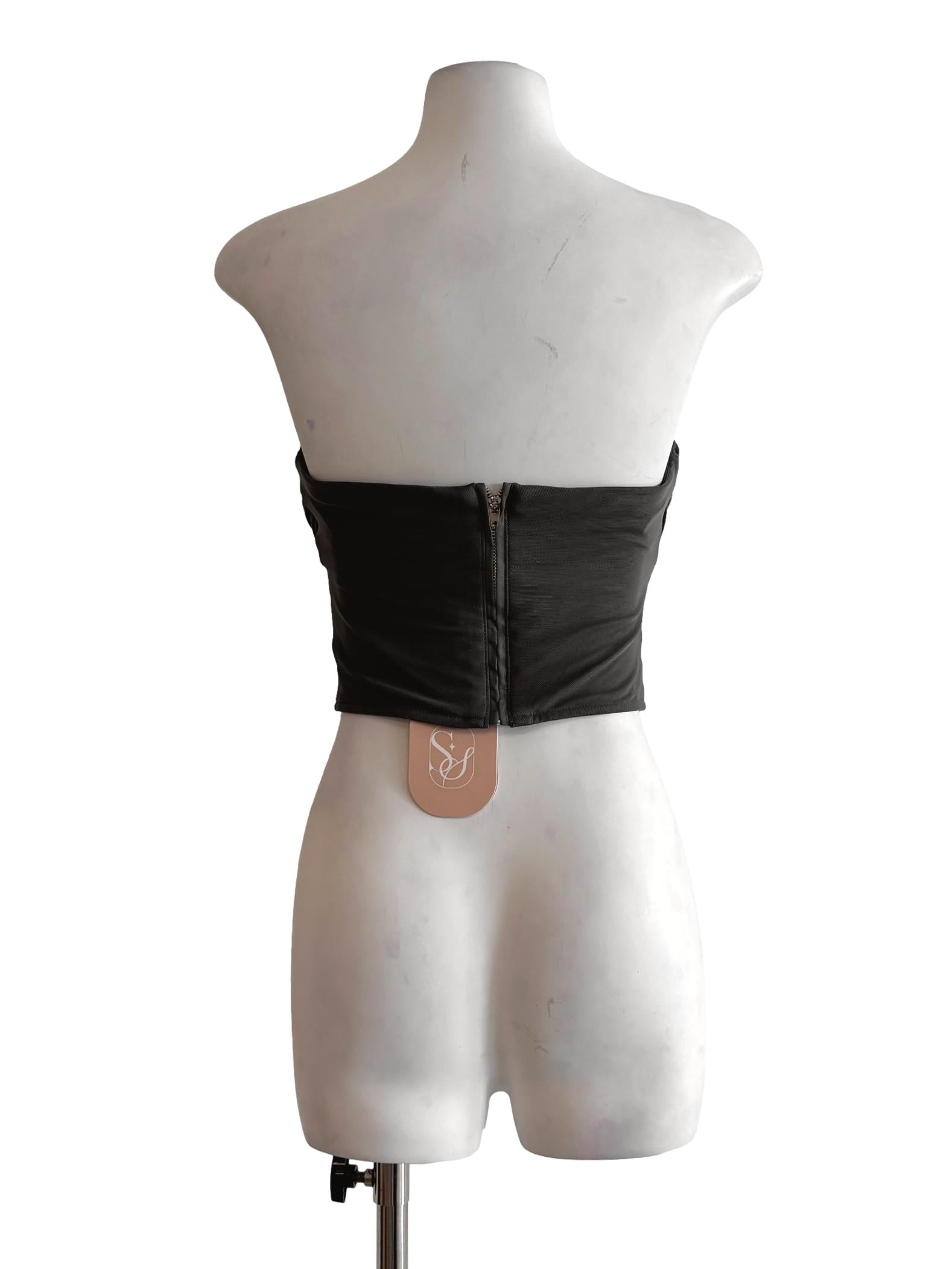 Charcoal Grey Mesh Strapless Top