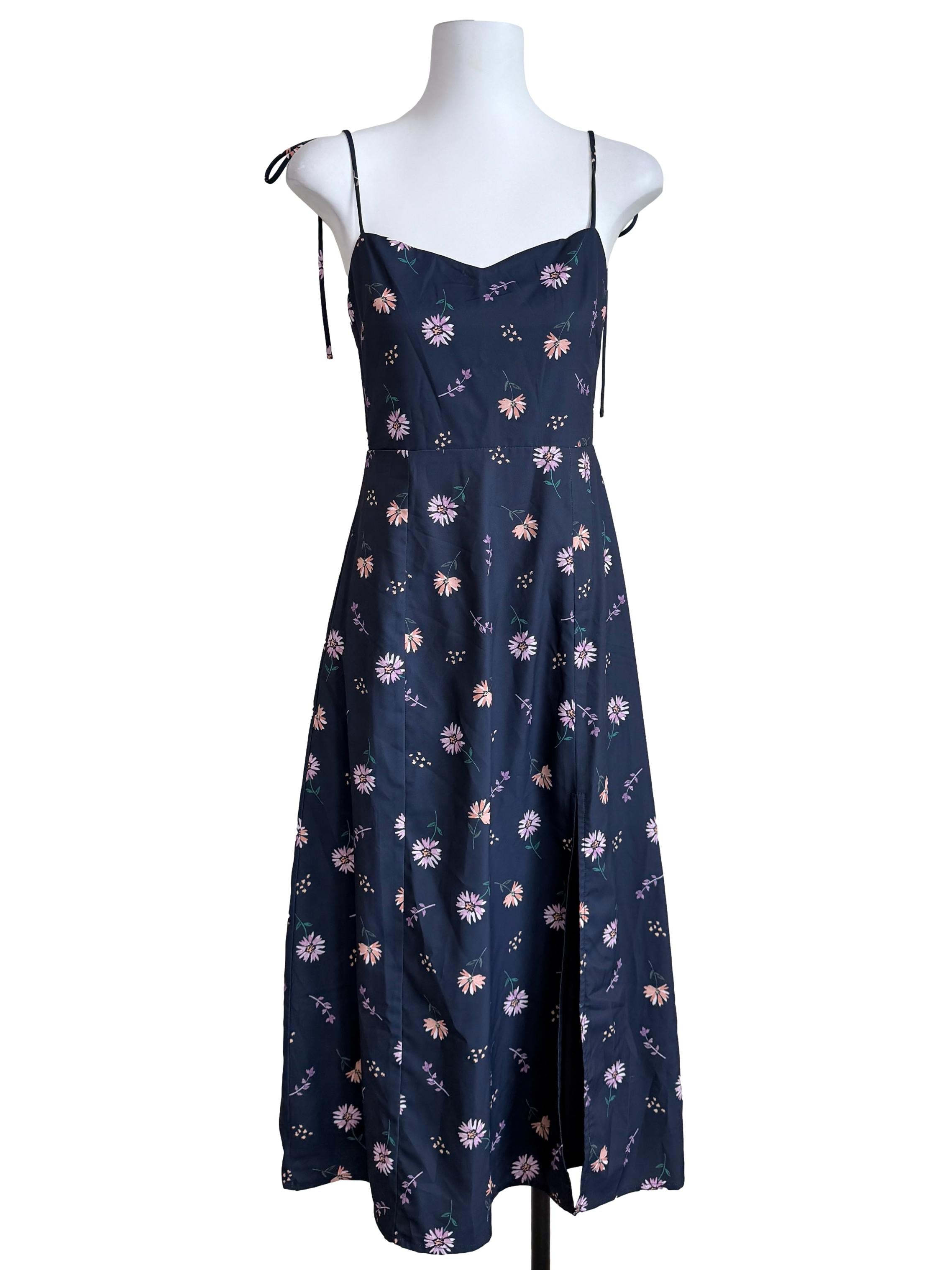 Navy Blue Flower Printed Dress