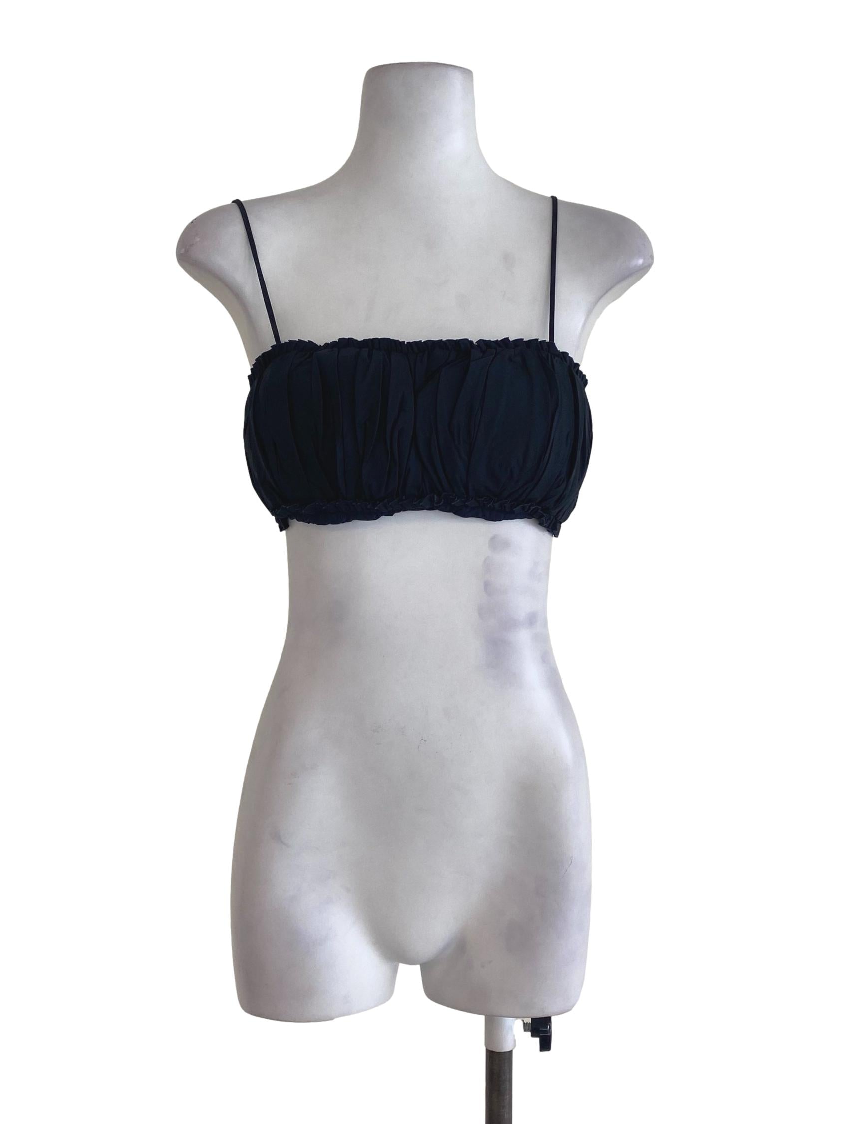 Navy Blue Pleated Scrunched Crop Top