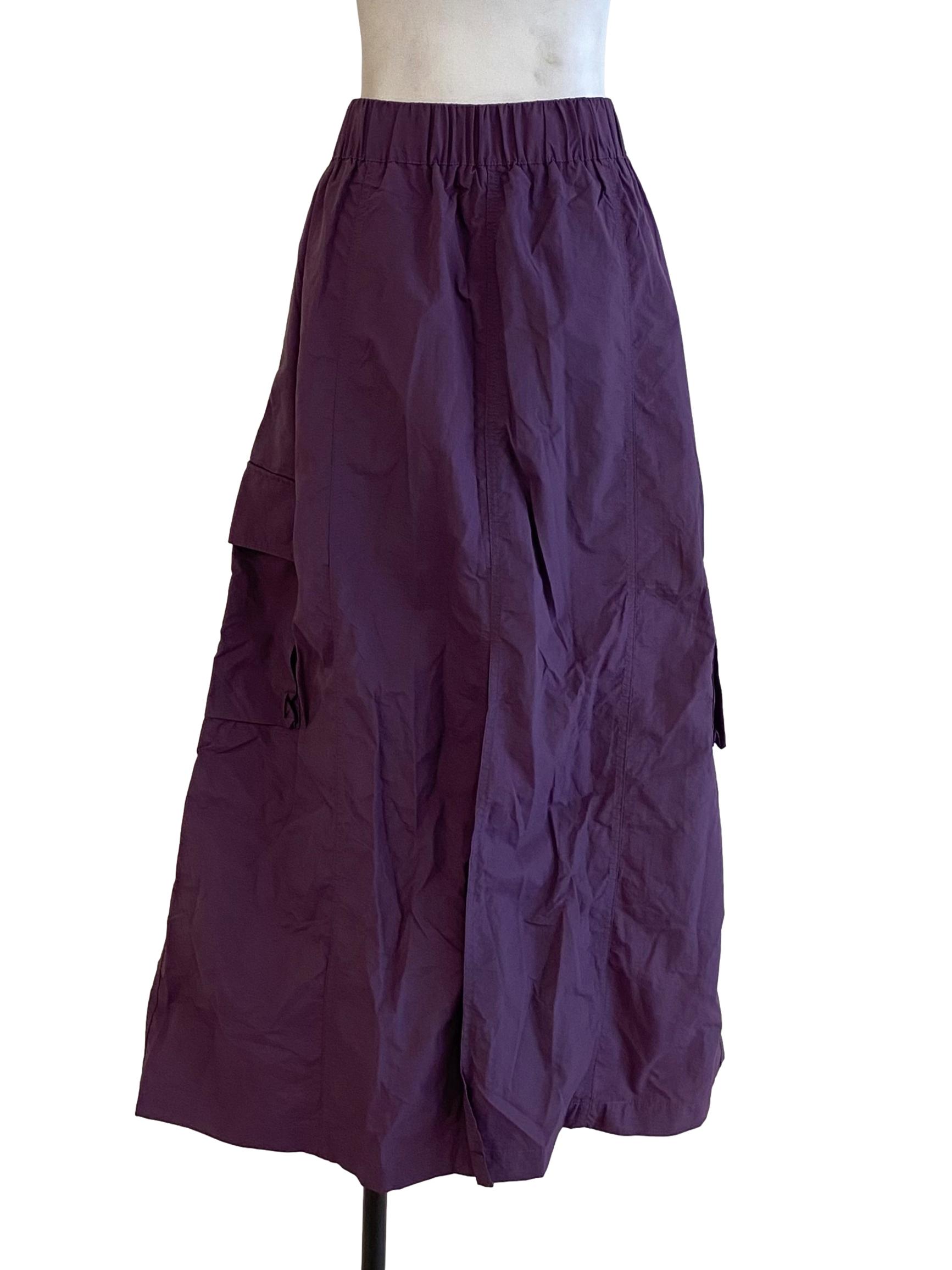 Dark Violet Purple Back Slit Cargo Skirt