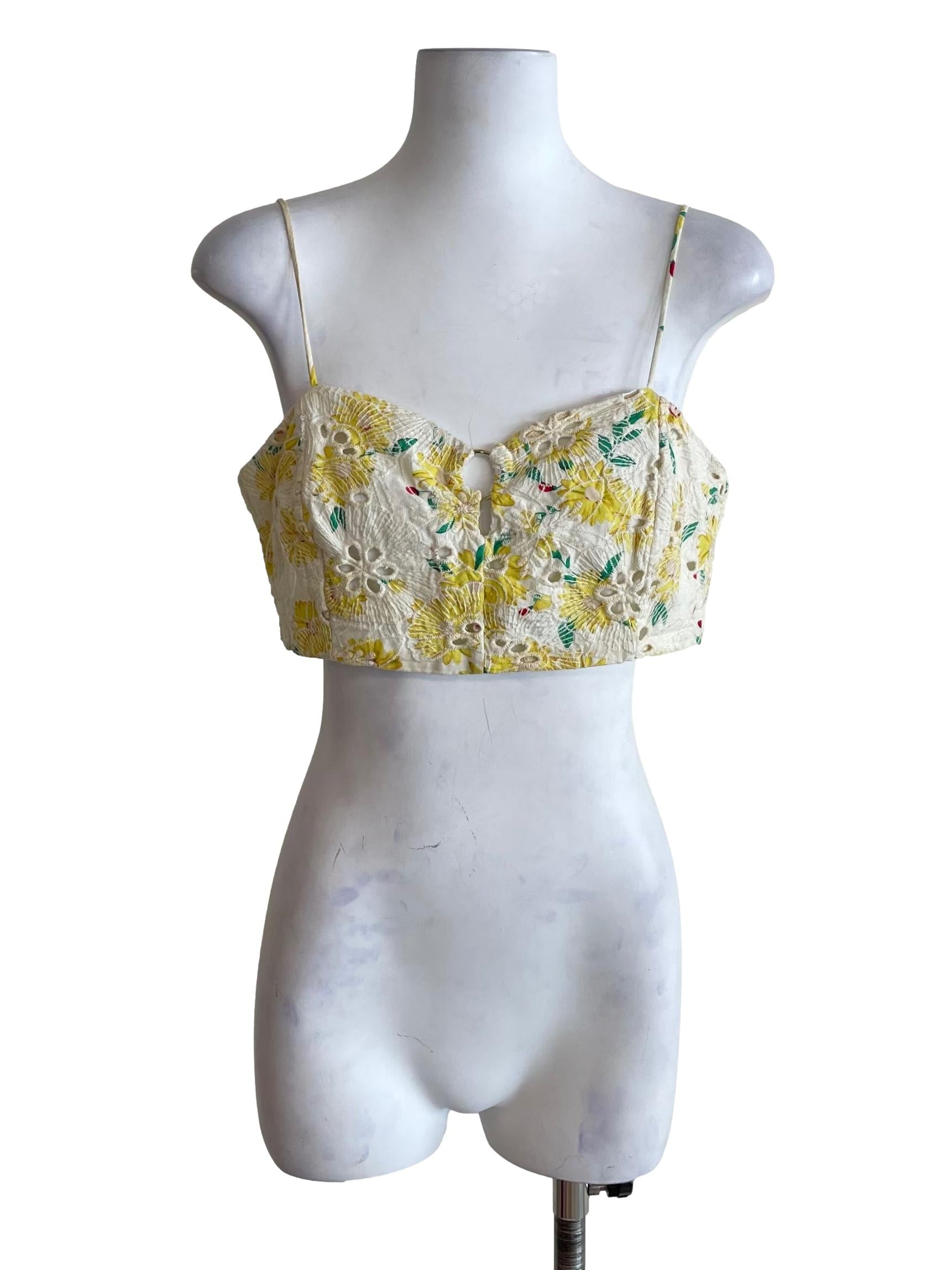 Off White Floral Hollow Tube Top
