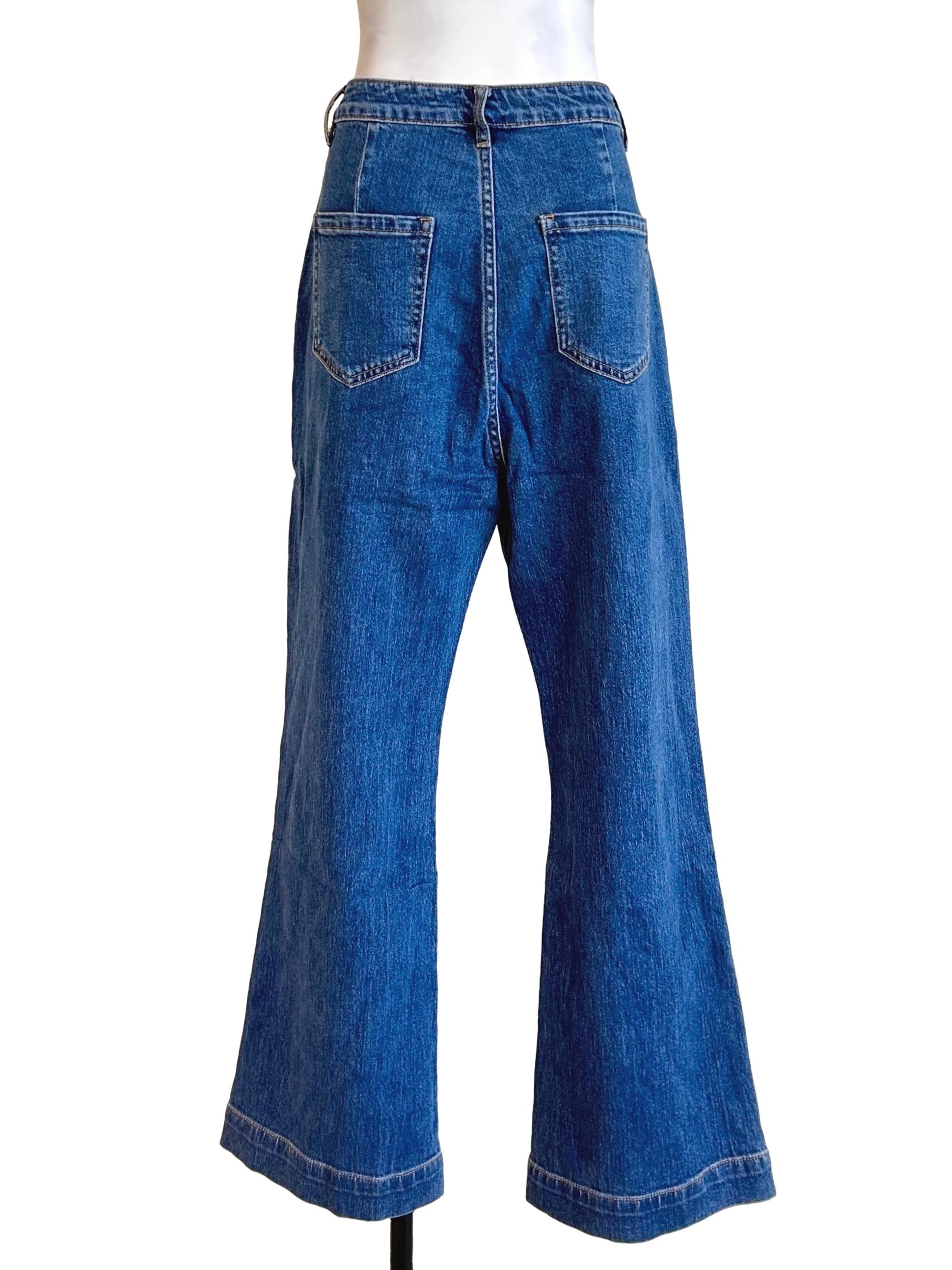 Dark Blue Denim Flared Leg Jeans