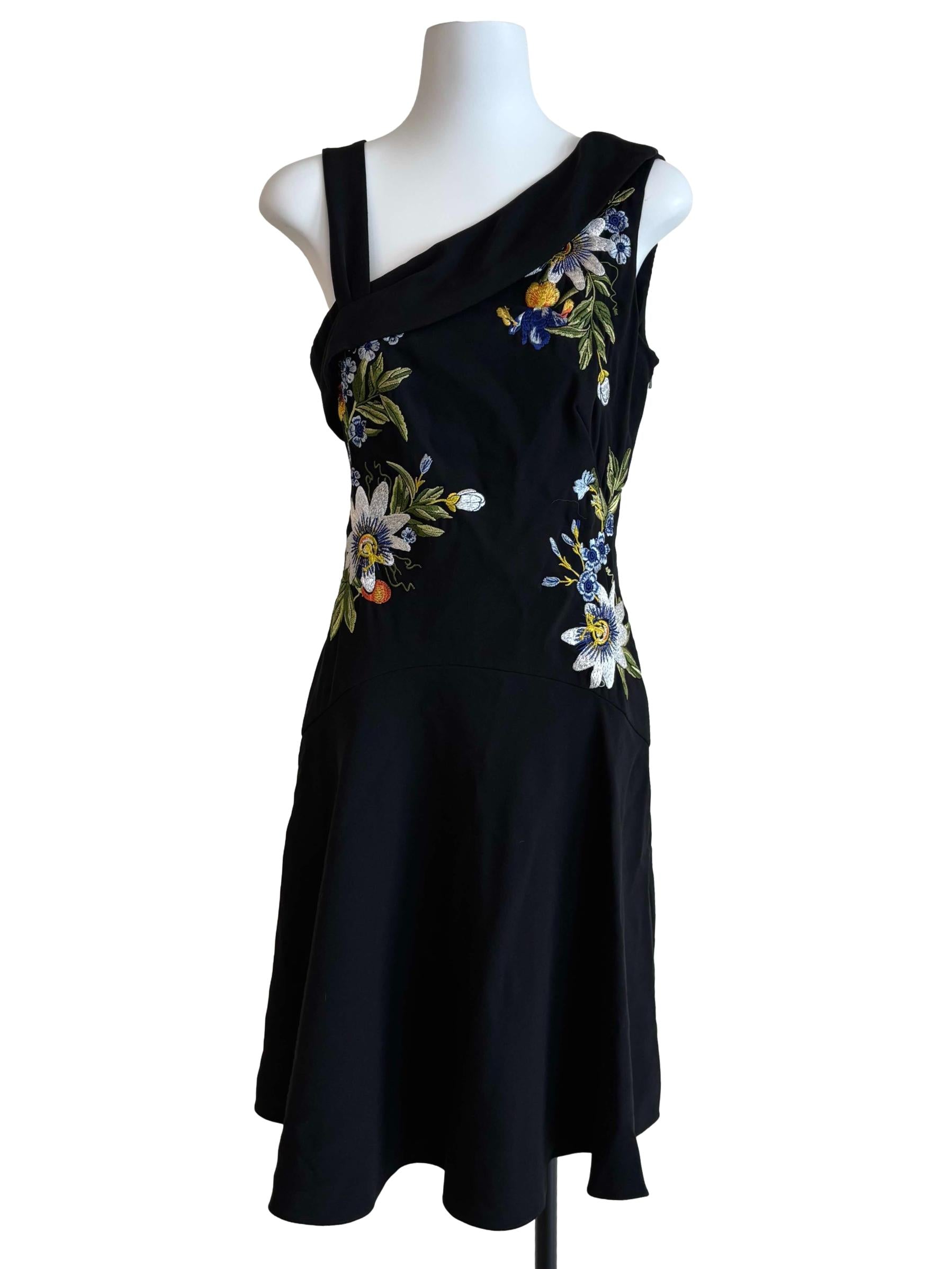 Jade Black Asymmetrical Embroidered Flare Dress