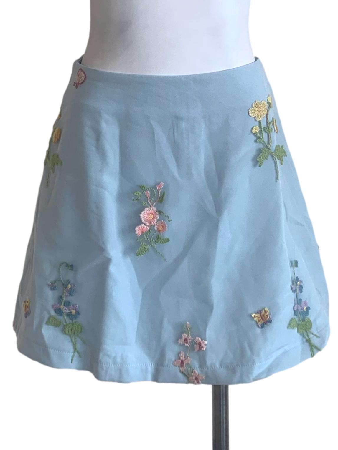 Teal Blue Flower Pattern Skirt TTR