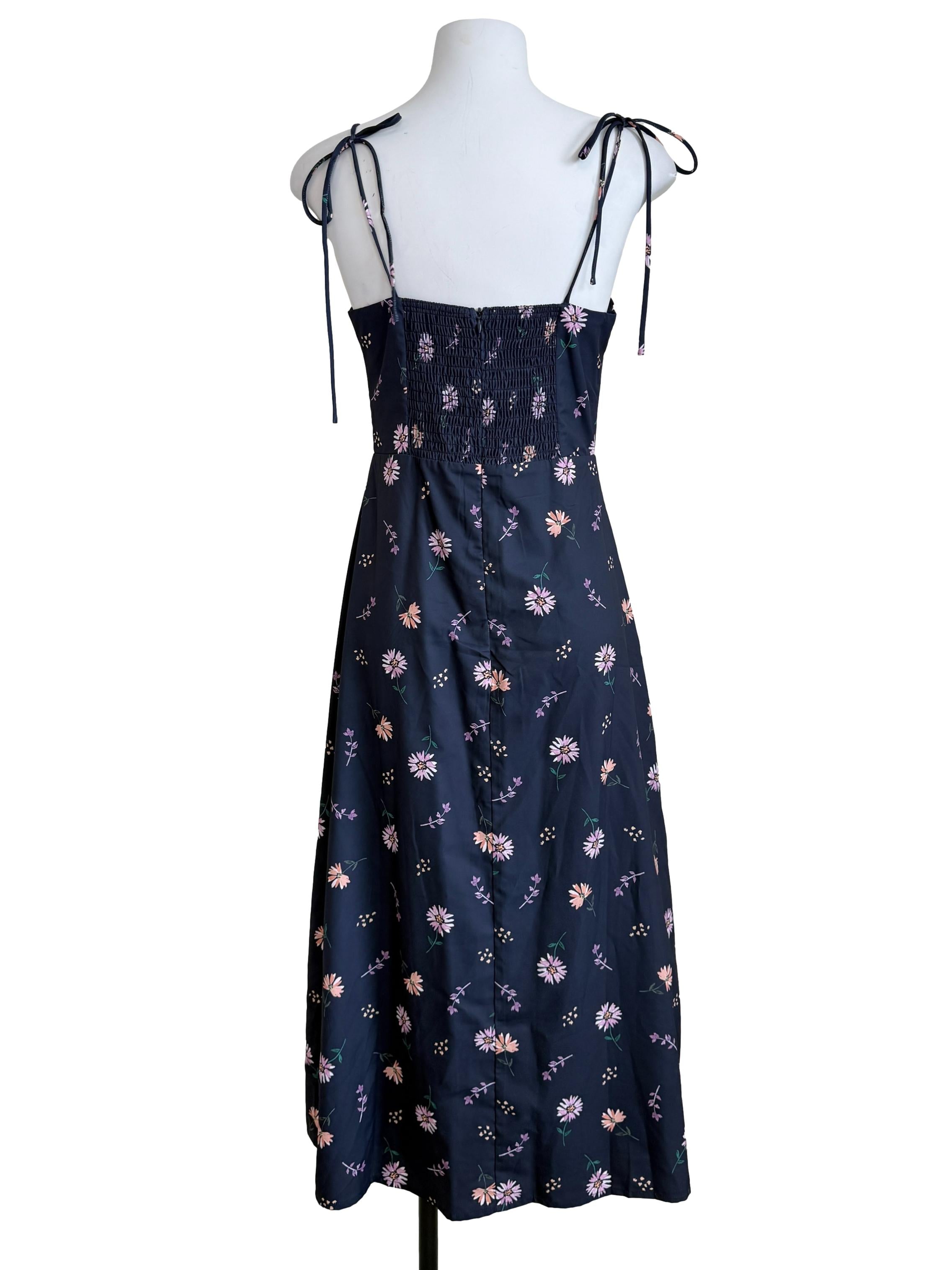 Navy Blue Flower Printed Dress