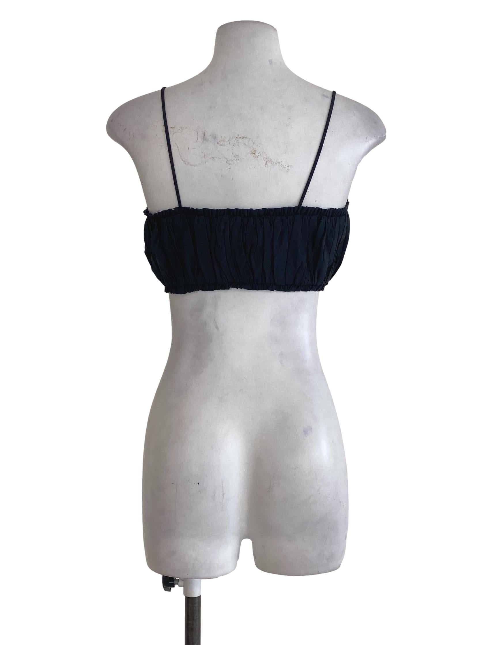 Navy Blue Pleated Scrunched Crop Top